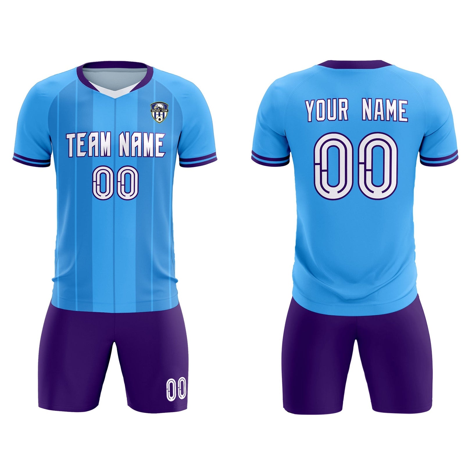 Custom Powder Blue Classic Striped Personalized Soccer Tops/Sets Jersey