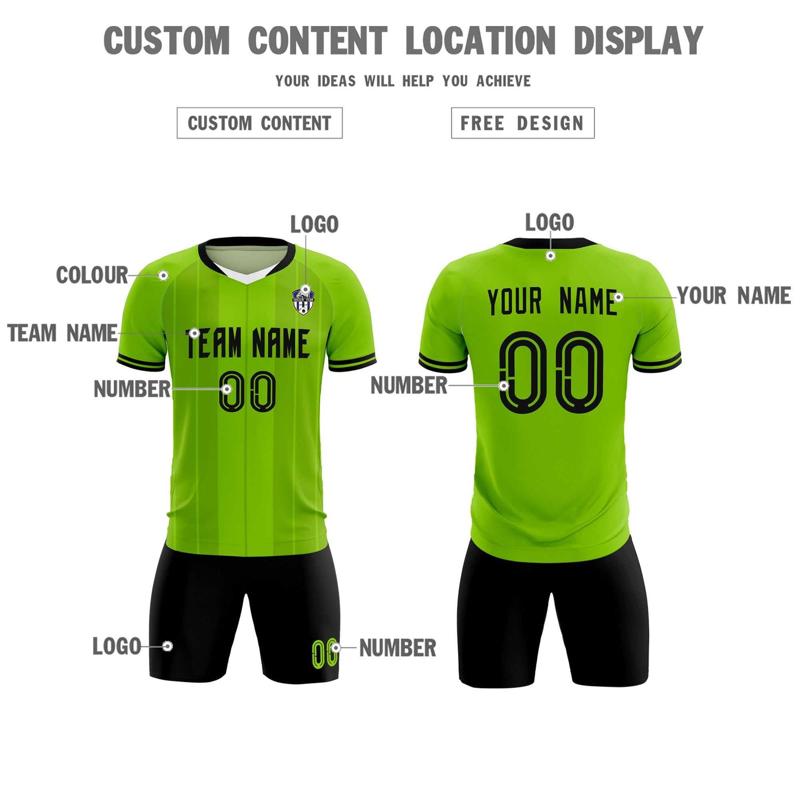 Custom Neon Green Classic Striped Personalized Soccer Tops/Sets Jersey