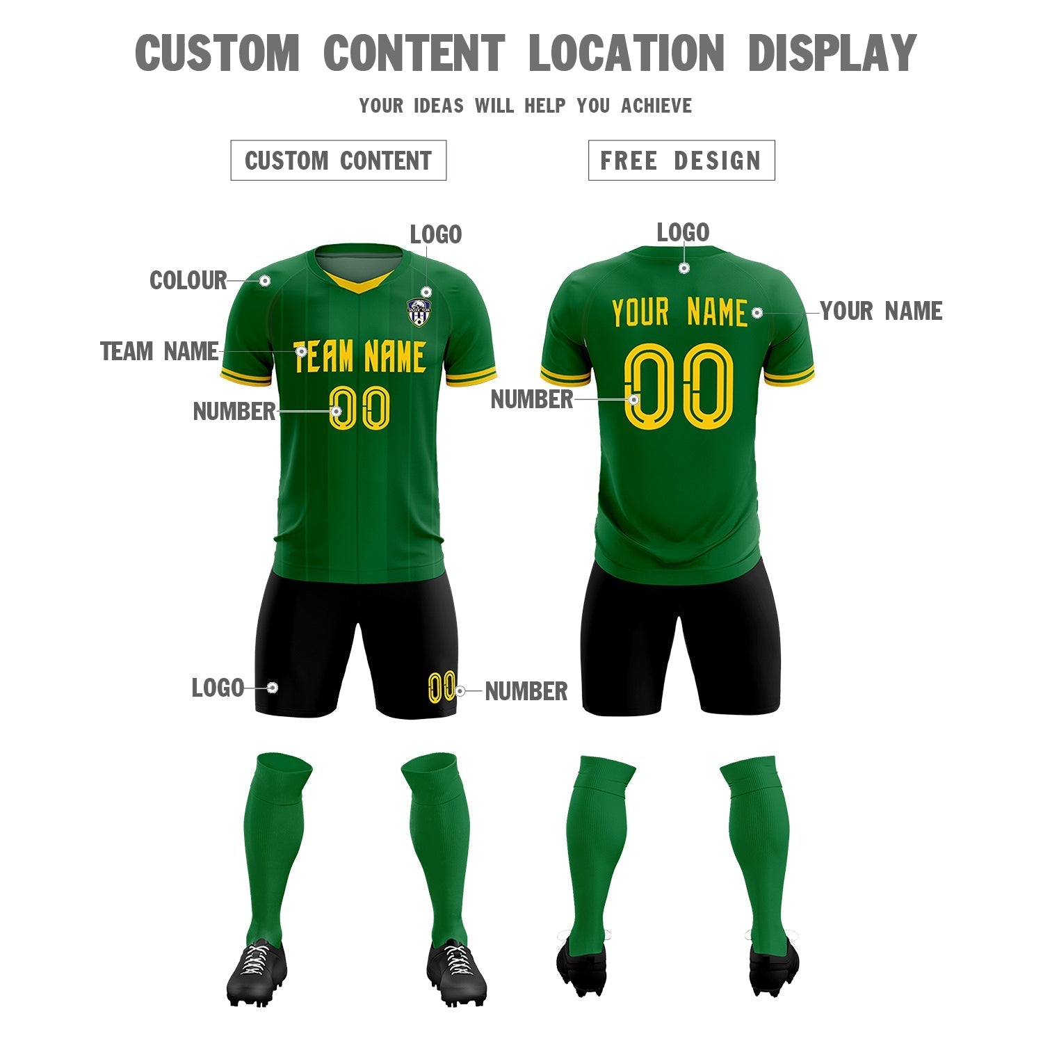 Custom Kelly Green Classic Striped Personalized Soccer Tops/Sets Jersey