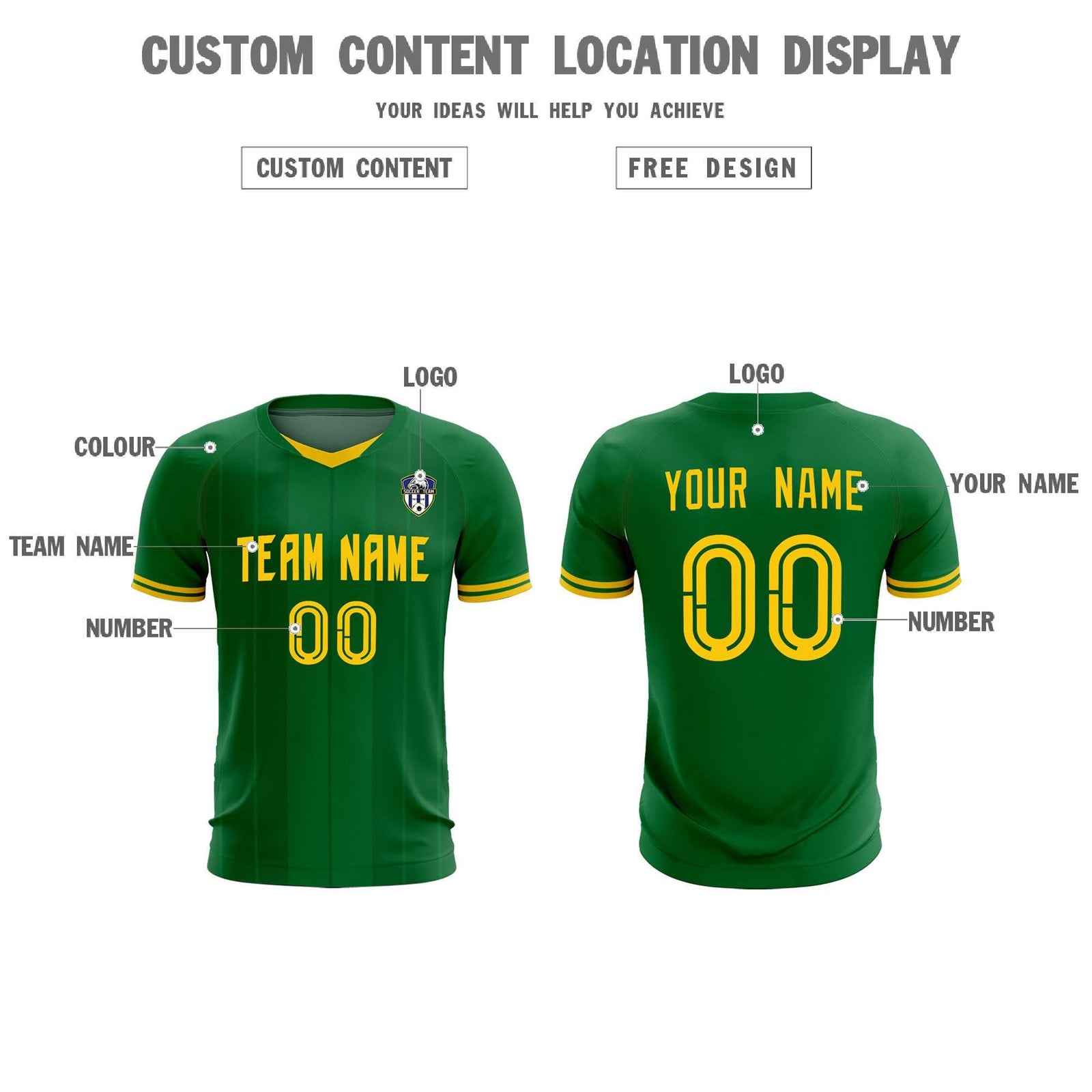 Custom Kelly Green Classic Striped Personalized Soccer Tops/Sets Jersey