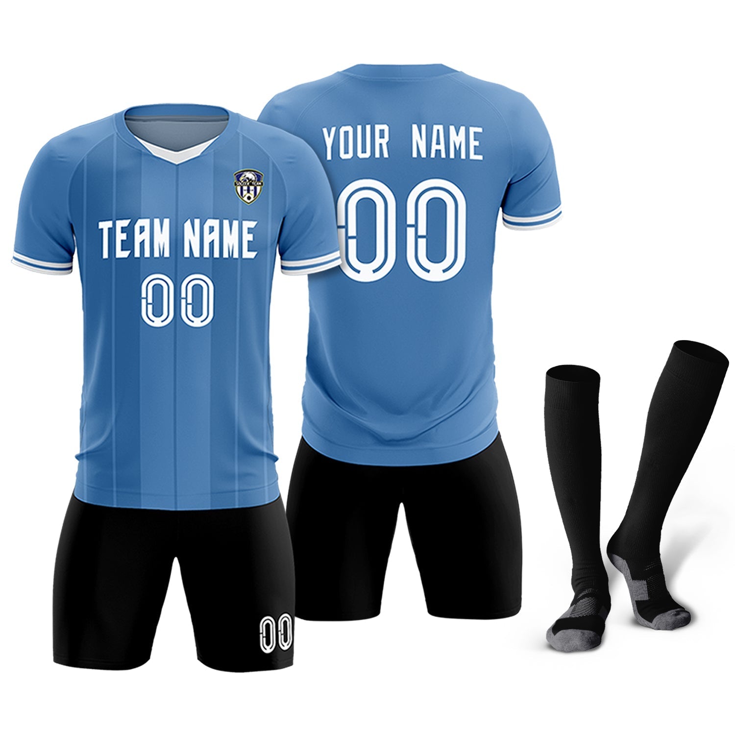 Custom Light Blue Classic Striped Personalized Soccer Tops/Sets Jersey