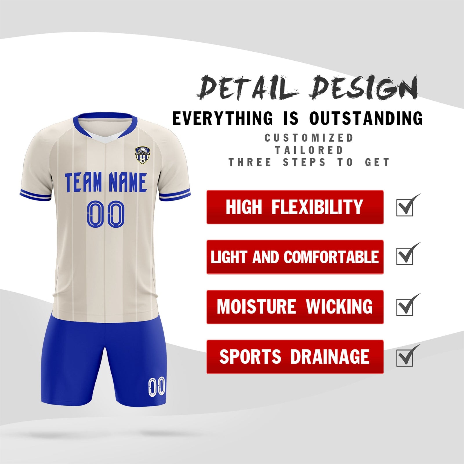 Custom Cream Classic Striped Personalized Soccer Tops/Sets Jersey