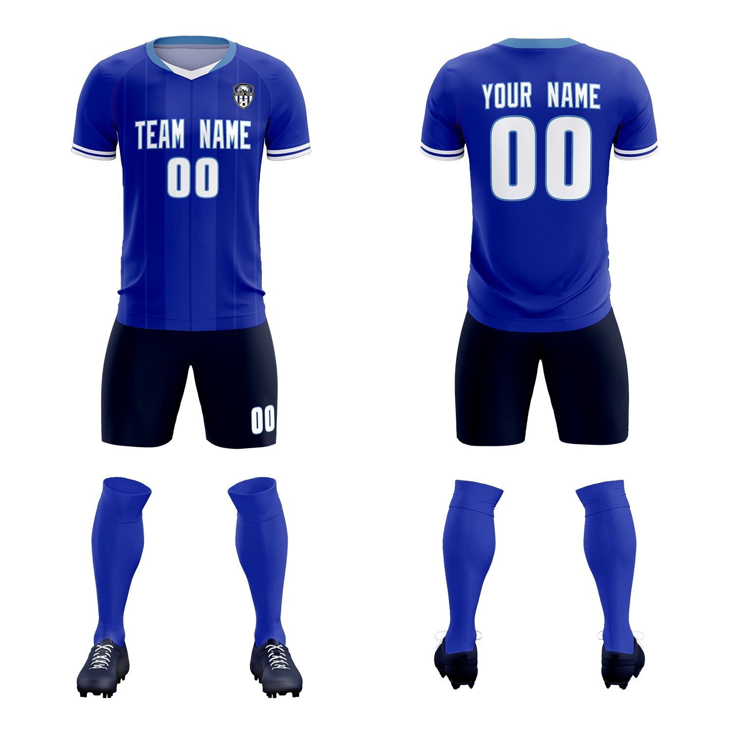 Custom Royal Classic Striped Personalized Soccer Tops/Sets Jersey