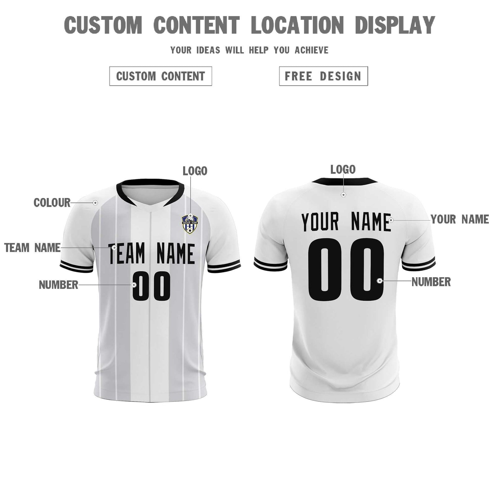 Custom White Classic Striped Personalized Soccer Tops/Sets Jersey