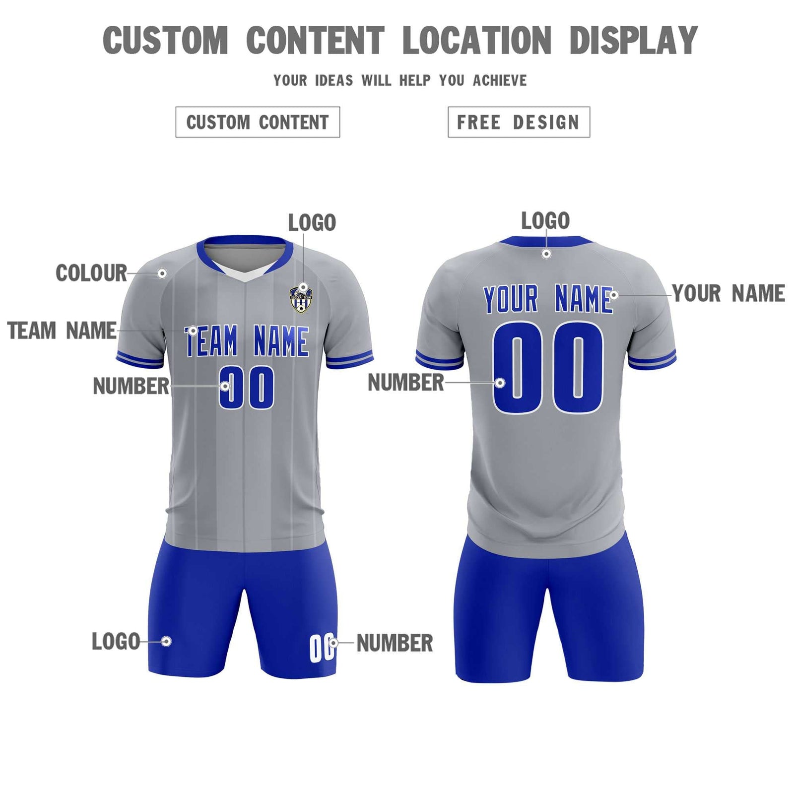 Custom Gray Classic Striped Personalized Soccer Tops/Sets Jersey