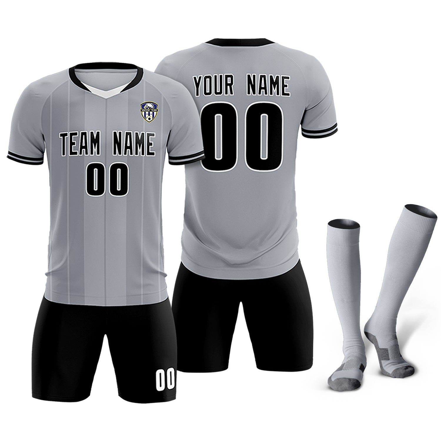 Custom Gray Classic Striped Personalized Soccer Tops/Sets Jersey