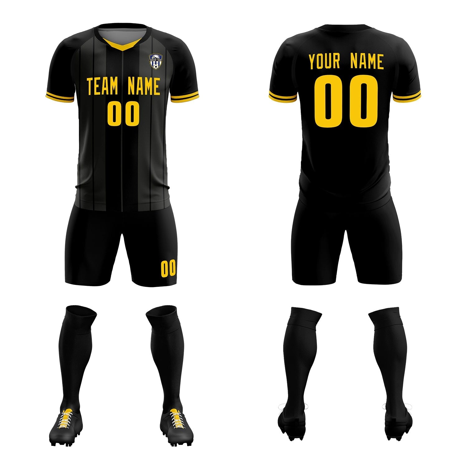 Custom Black Classic Striped Personalized Soccer Tops/Sets Jersey