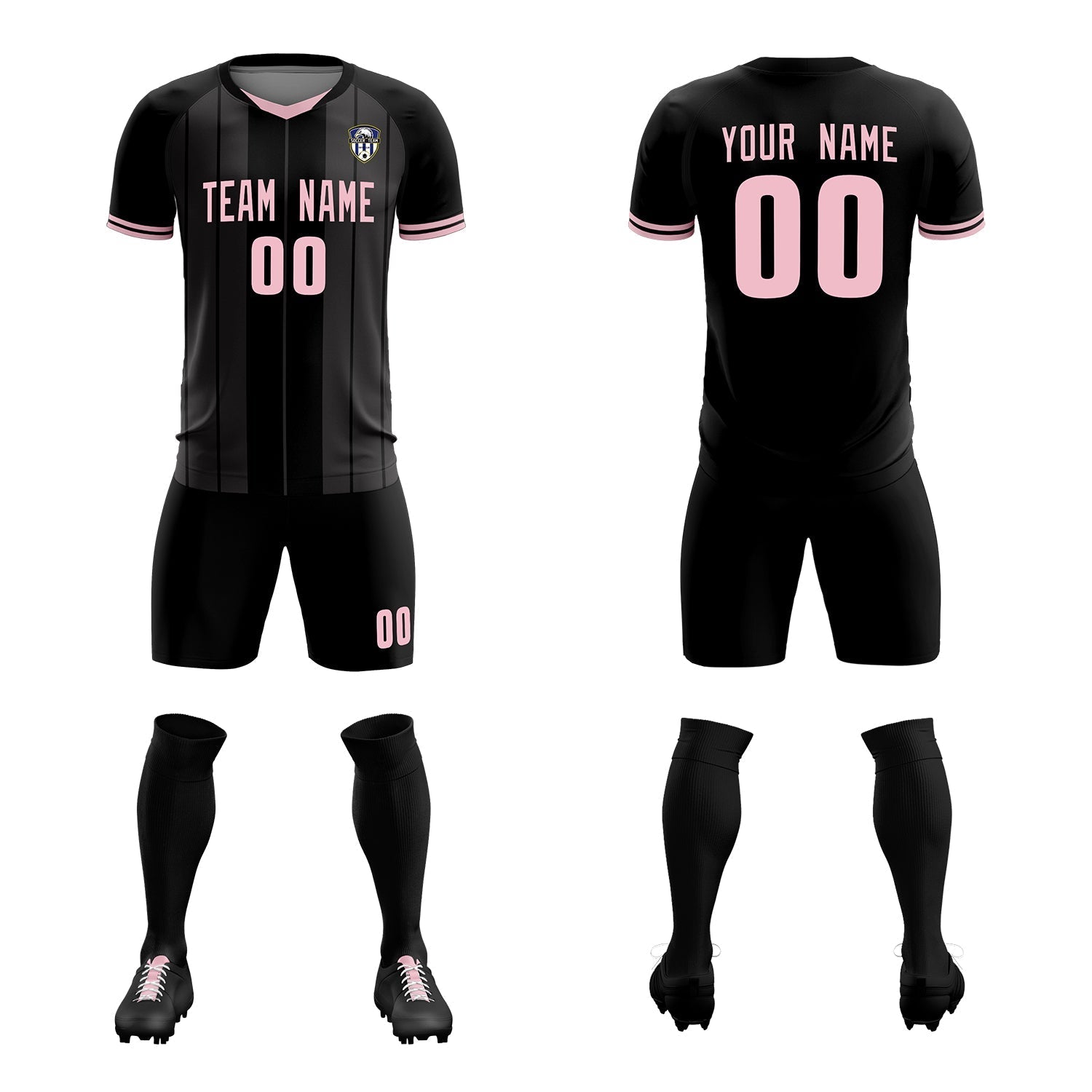 Custom Black Classic Striped Personalized Soccer Tops/Sets Jersey
