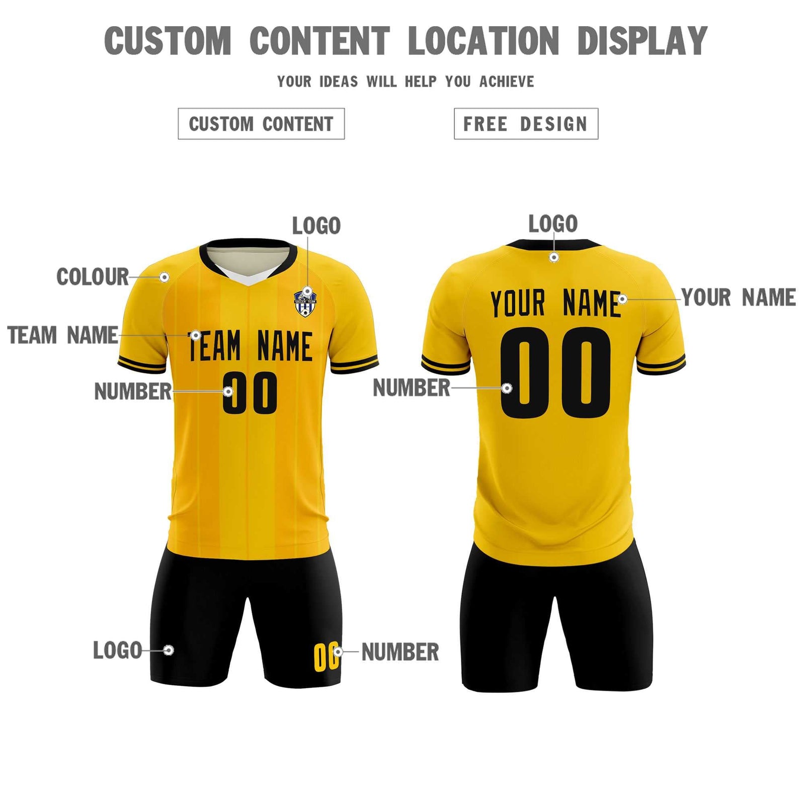 Custom Gold Classic Striped Personalized Soccer Tops/Sets Jersey