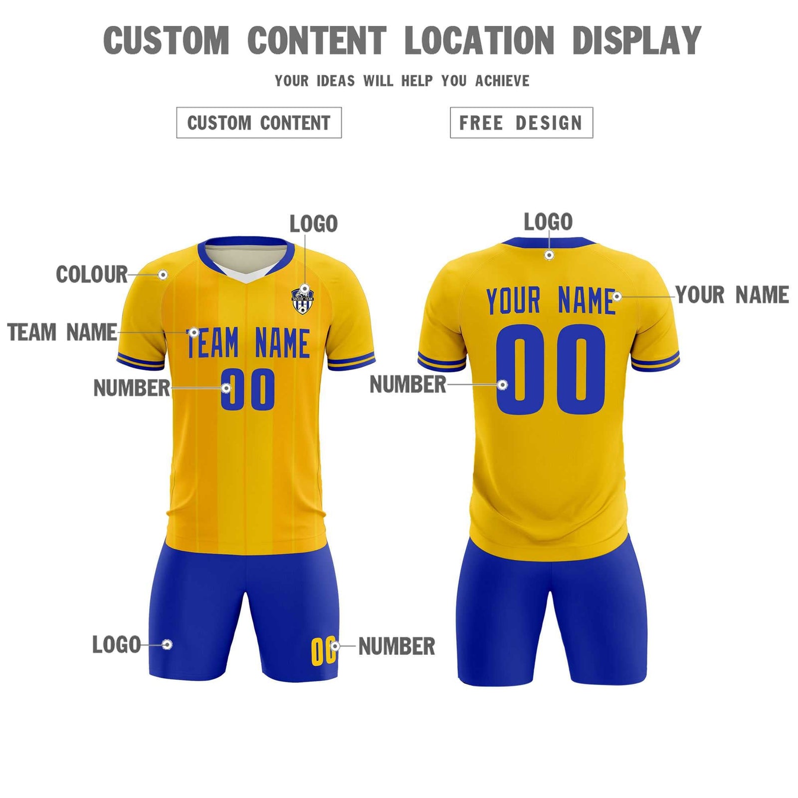 Custom Gold Classic Striped Personalized Soccer Tops/Sets Jersey