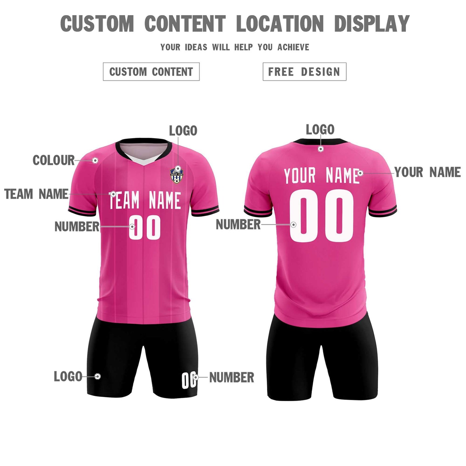 Custom Pink Classic Striped Personalized Soccer Tops/Sets Jersey