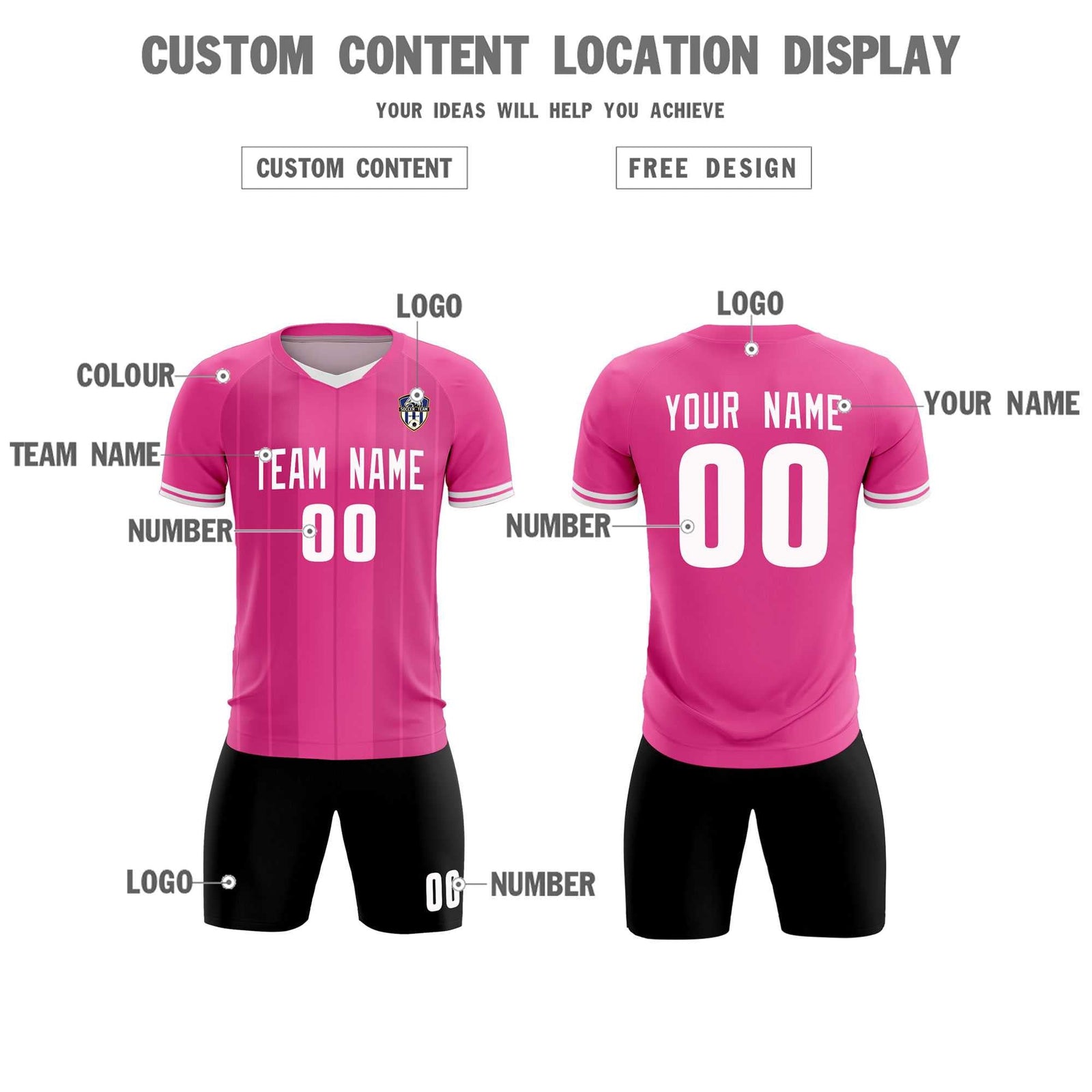 Custom Pink Classic Striped Personalized Soccer Tops/Sets Jersey