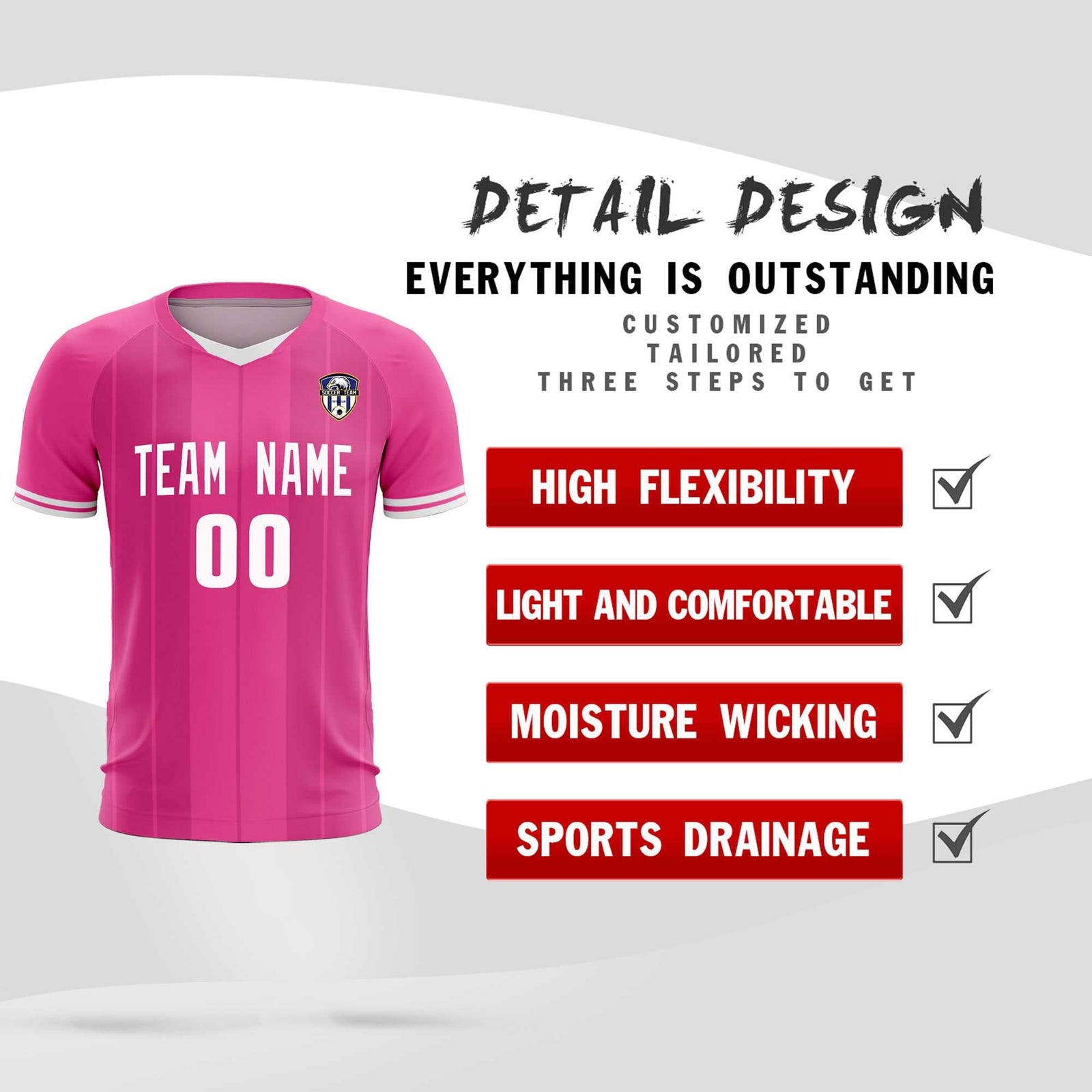 Custom Pink Classic Striped Personalized Soccer Tops/Sets Jersey