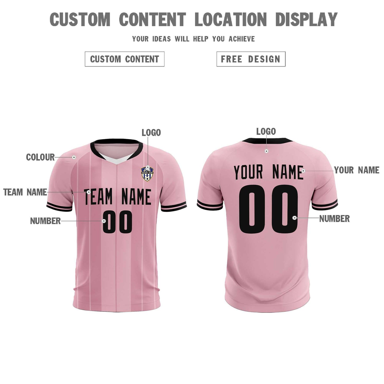 Custom Light Pink Classic Striped Personalized Soccer Tops/Sets Jersey