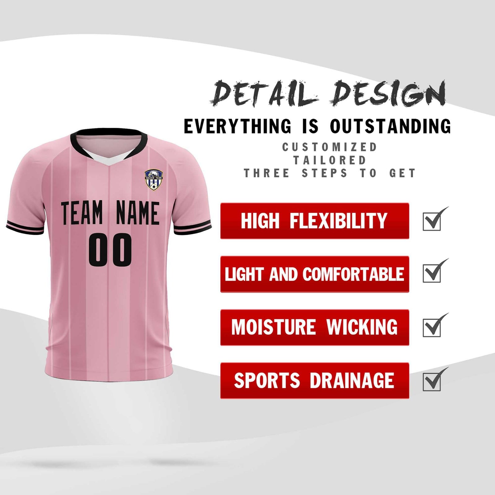 Custom Light Pink Classic Striped Personalized Soccer Tops/Sets Jersey