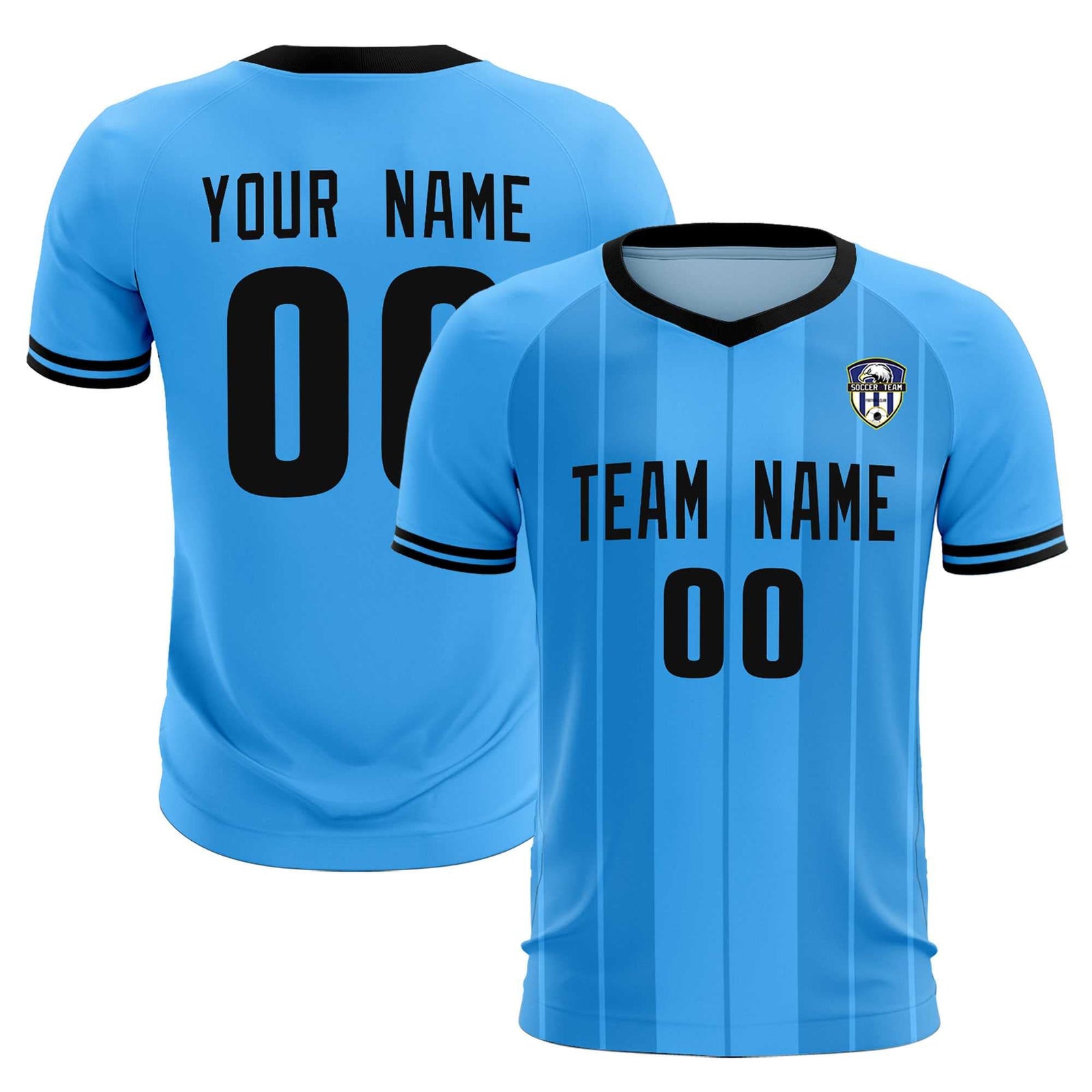 Custom Powder Blue Classic Striped Personalized Soccer Tops/Sets Jersey