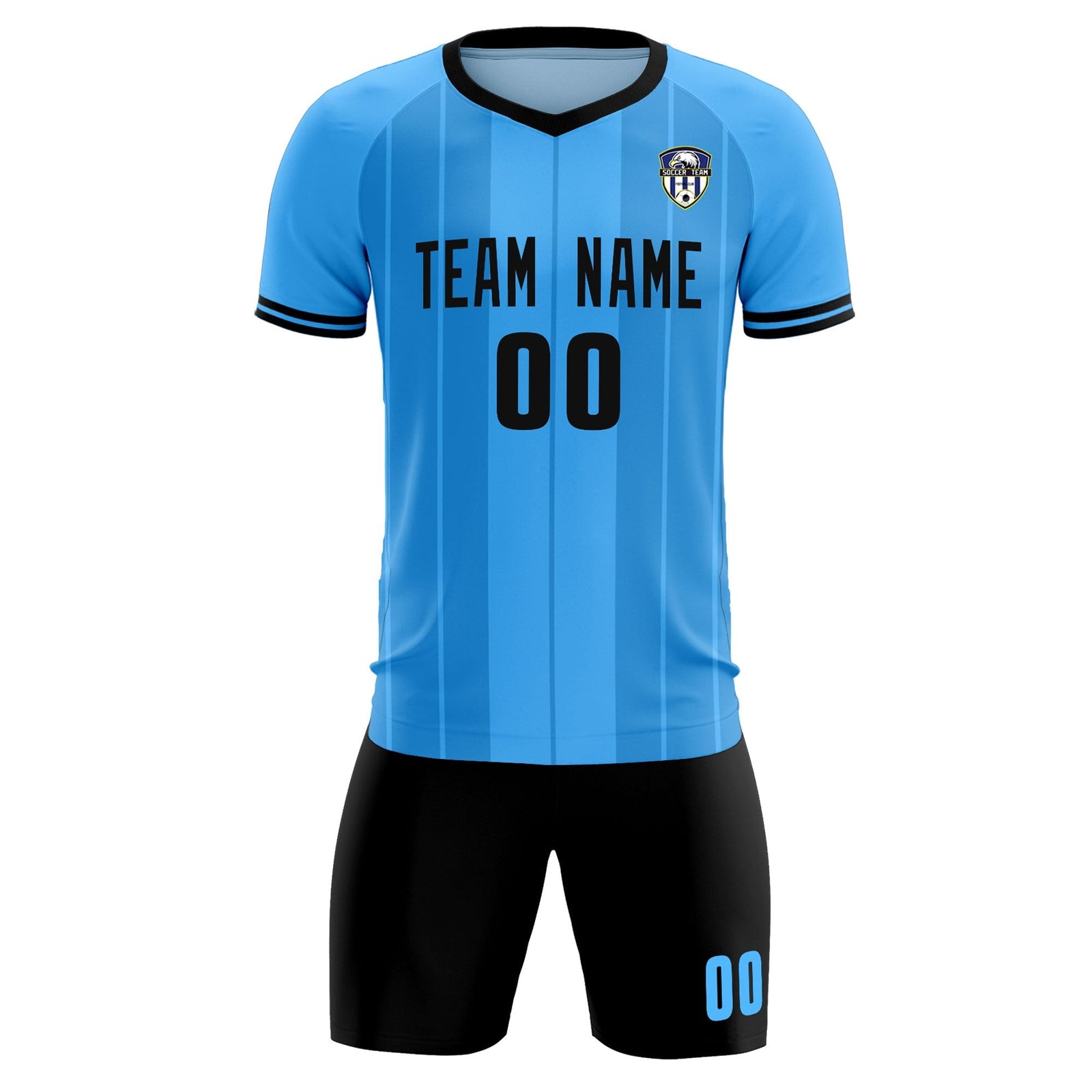 Custom Powder Blue Classic Striped Personalized Soccer Tops/Sets Jersey