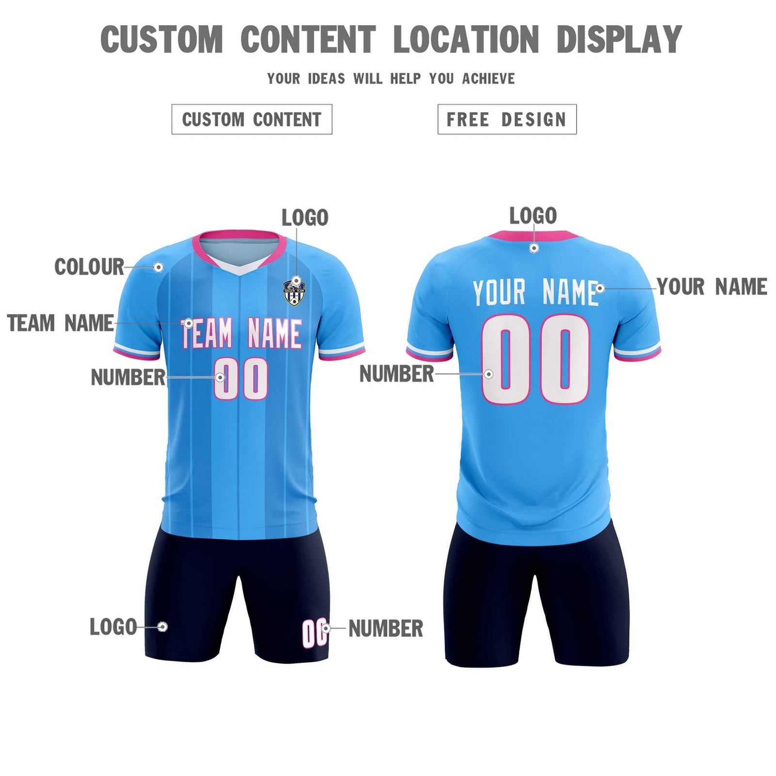 Custom Powder Blue Classic Striped Personalized Soccer Tops/Sets Jersey