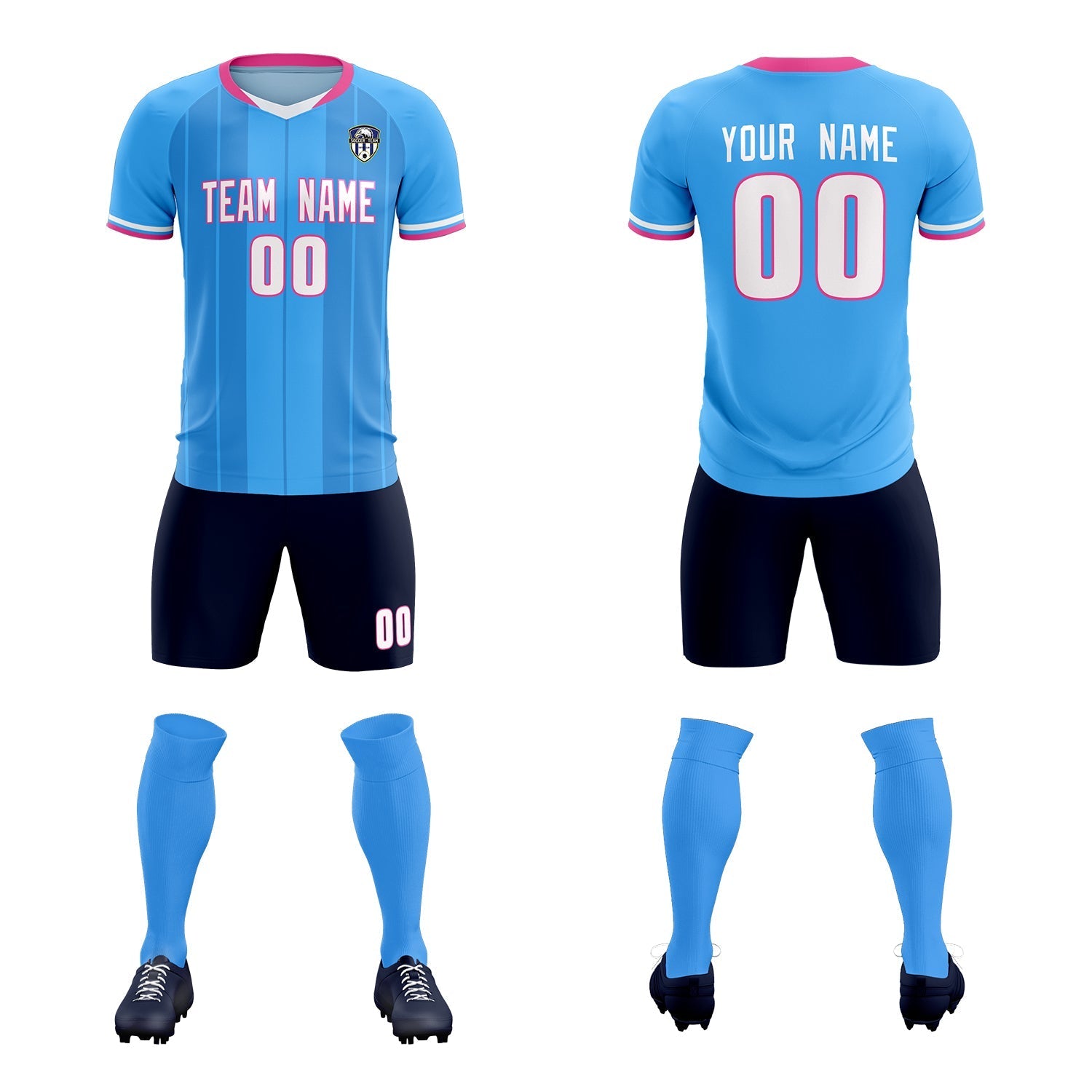 Custom Powder Blue Classic Striped Personalized Soccer Tops/Sets Jersey