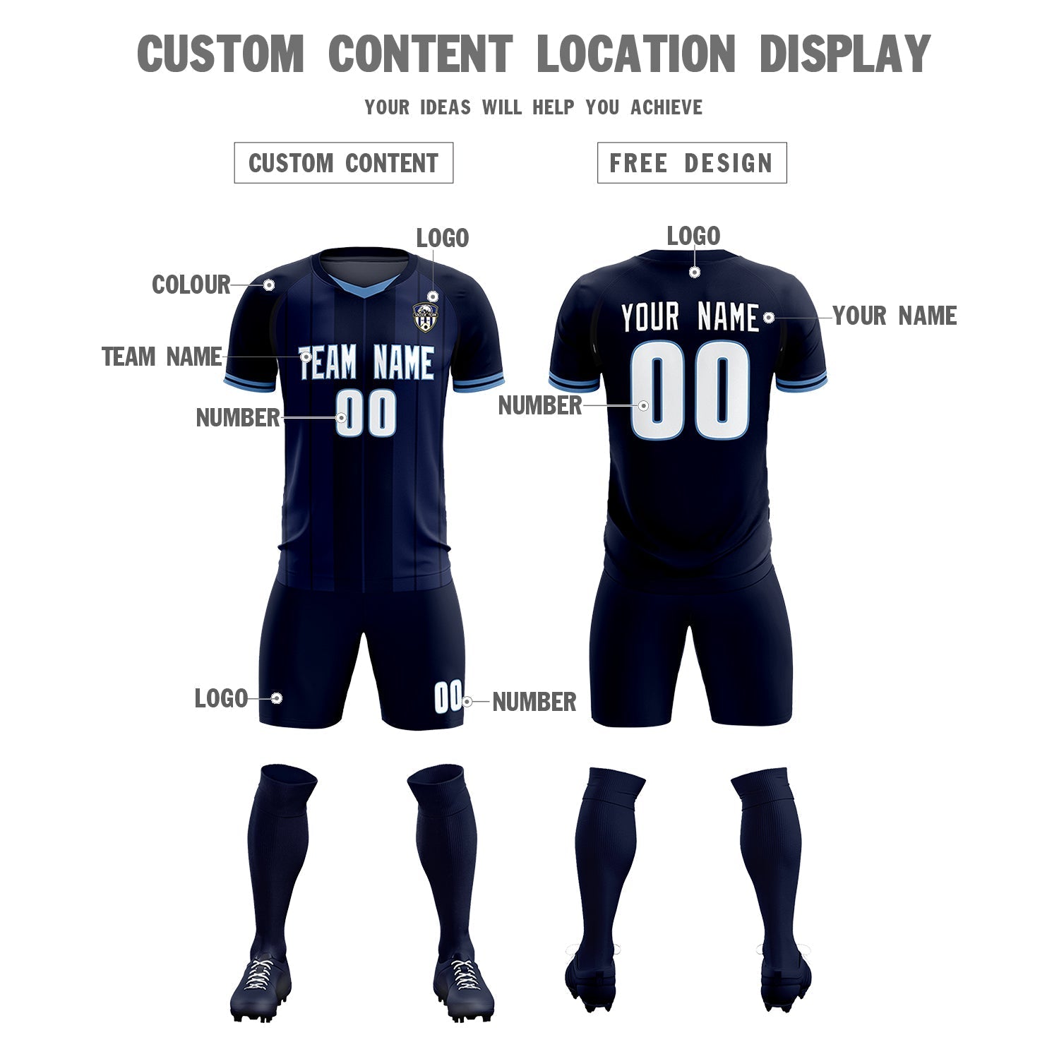 Custom Navy Classic Striped Personalized Soccer Tops/Sets Jersey