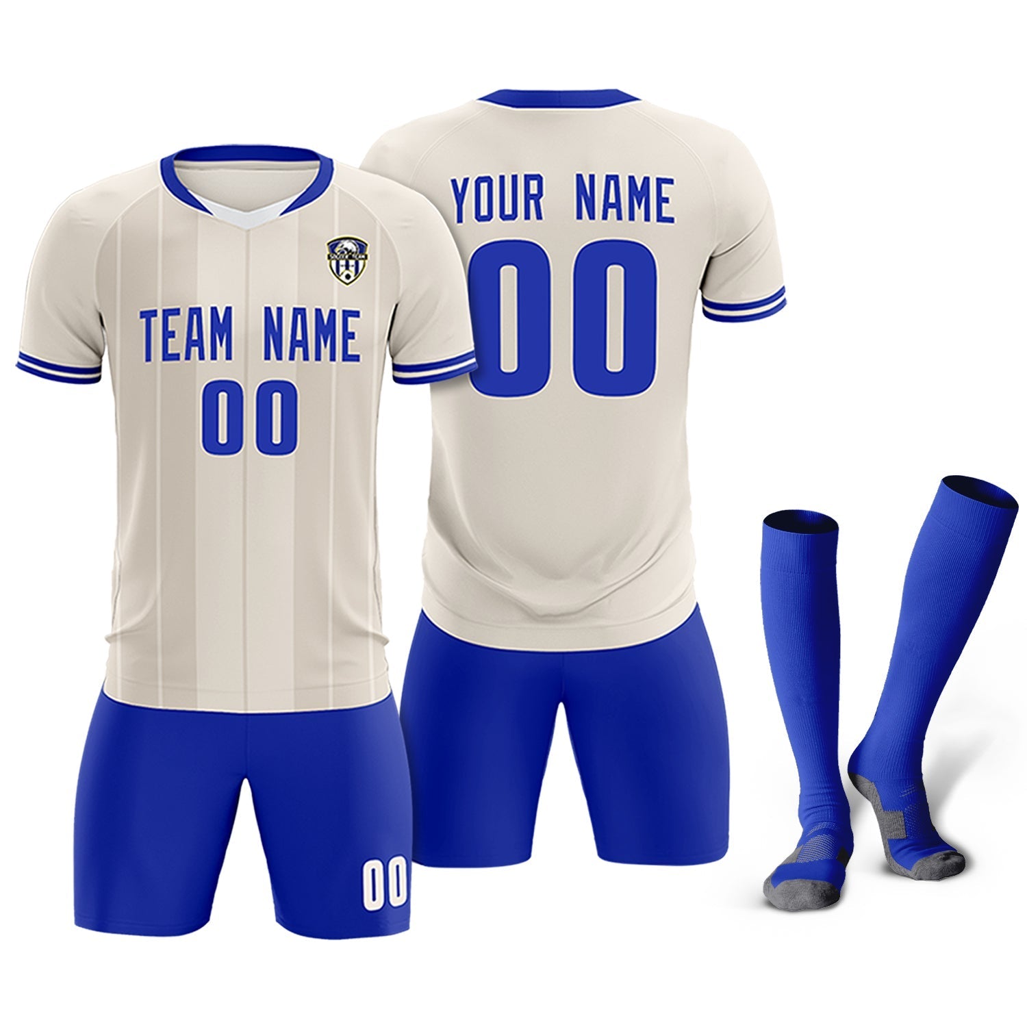 Custom Cream Classic Striped Personalized Soccer Tops/Sets Jersey