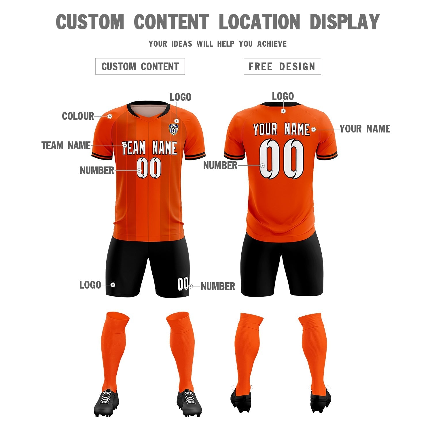 Custom Orange Classic Striped Personalized Soccer Tops/Sets Jersey
