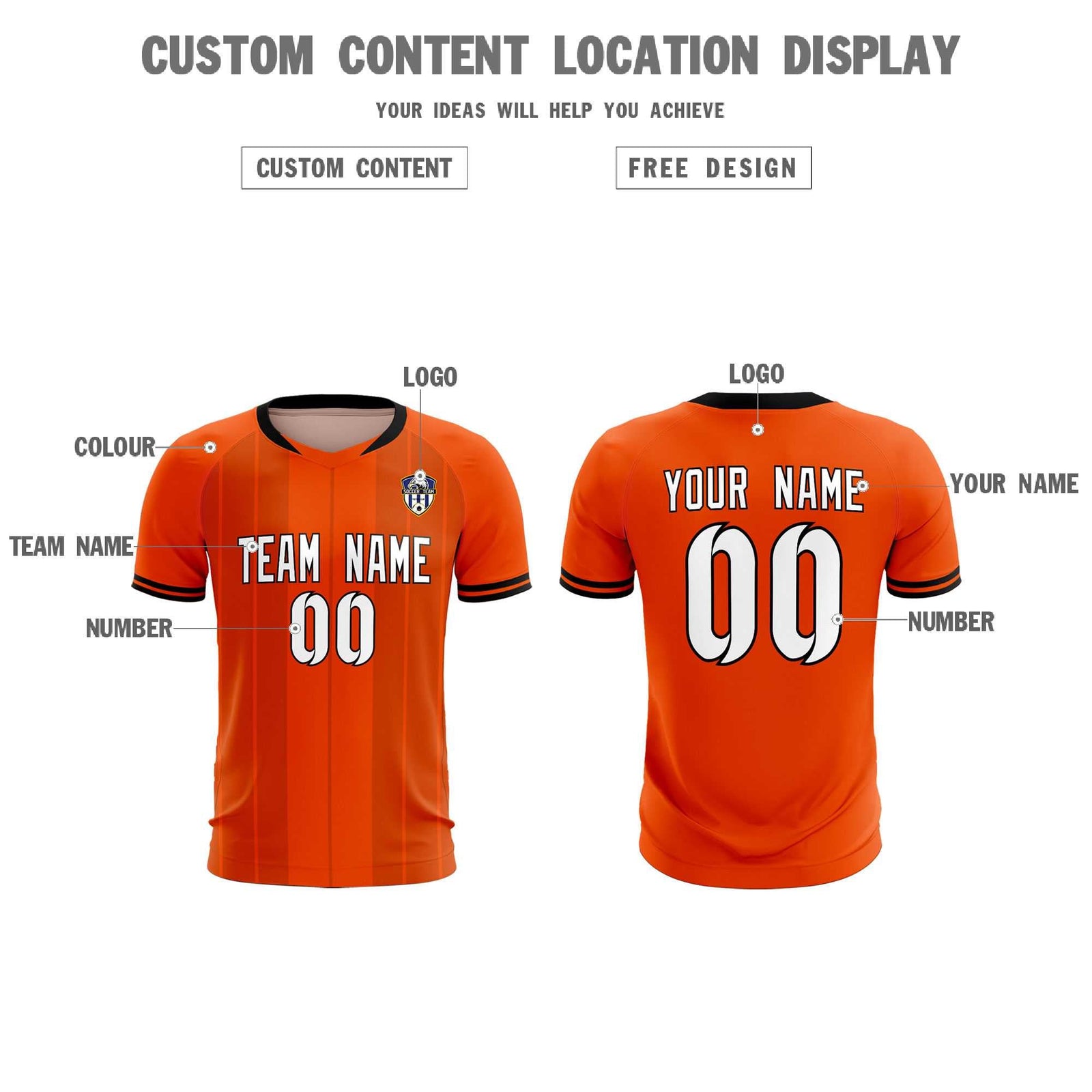 Custom Orange Classic Striped Personalized Soccer Tops/Sets Jersey
