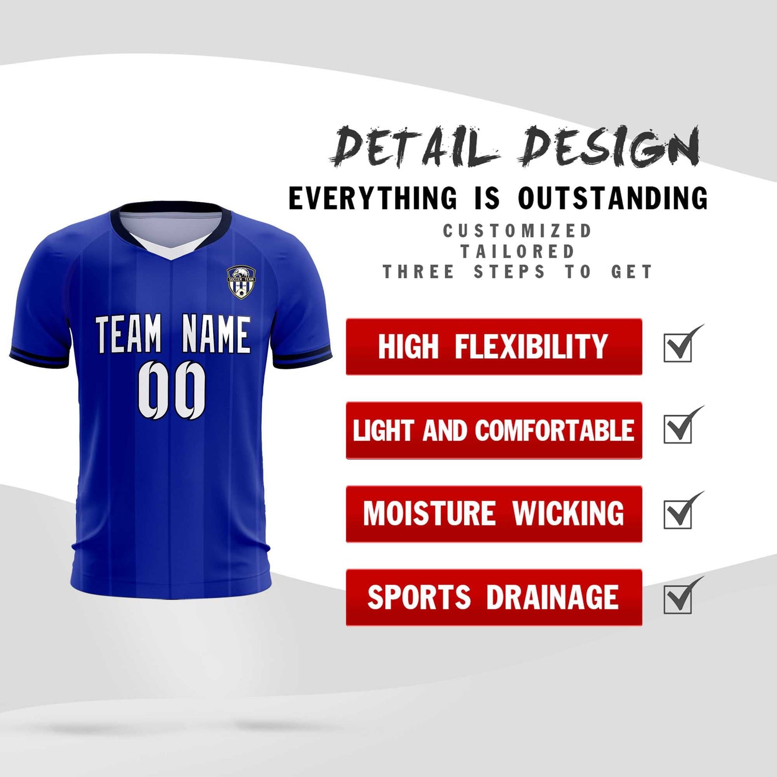 Custom Royal Classic Striped Personalized Soccer Tops/Sets Jersey