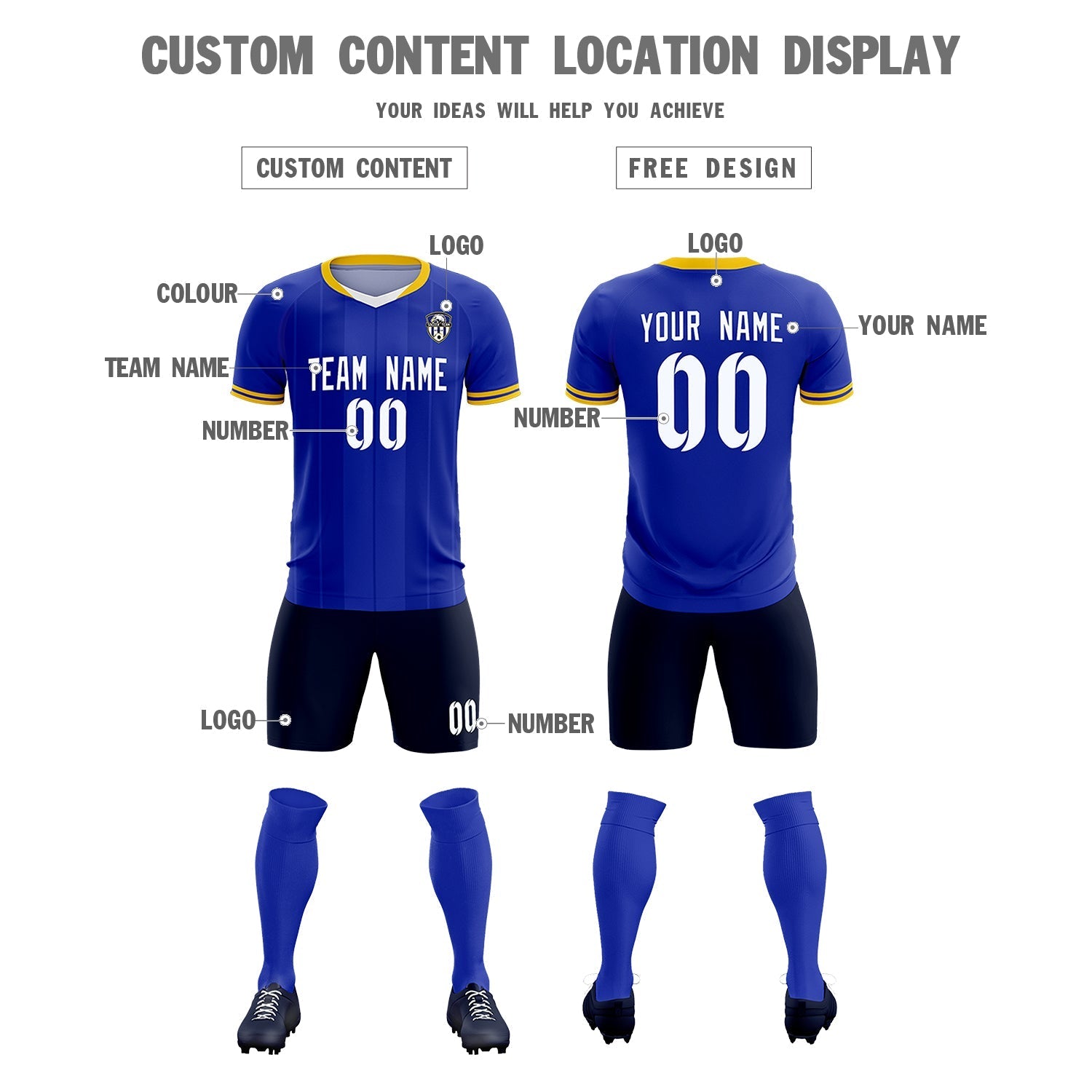 Custom Royal Classic Striped Personalized Soccer Tops/Sets Jersey