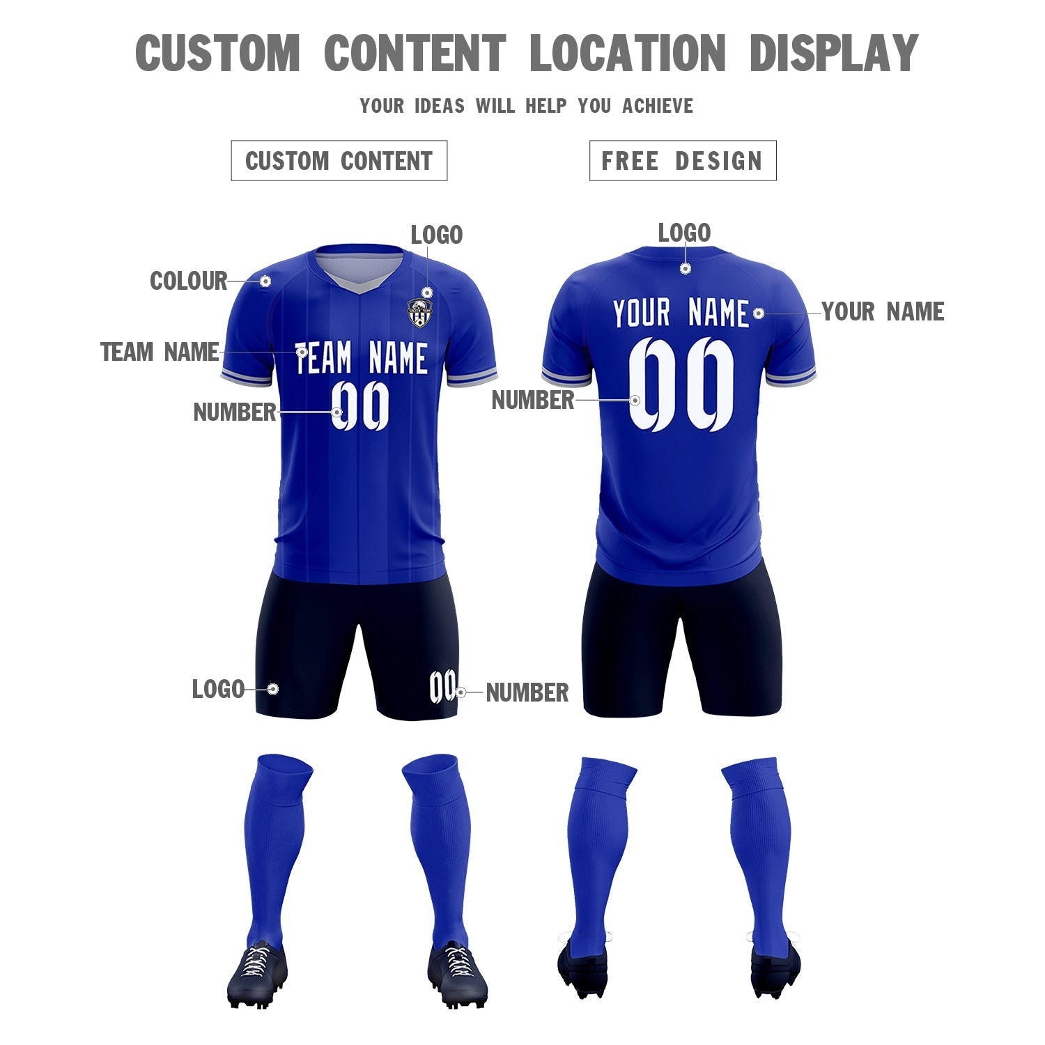 Custom Royal Classic Striped Personalized Soccer Tops/Sets Jersey