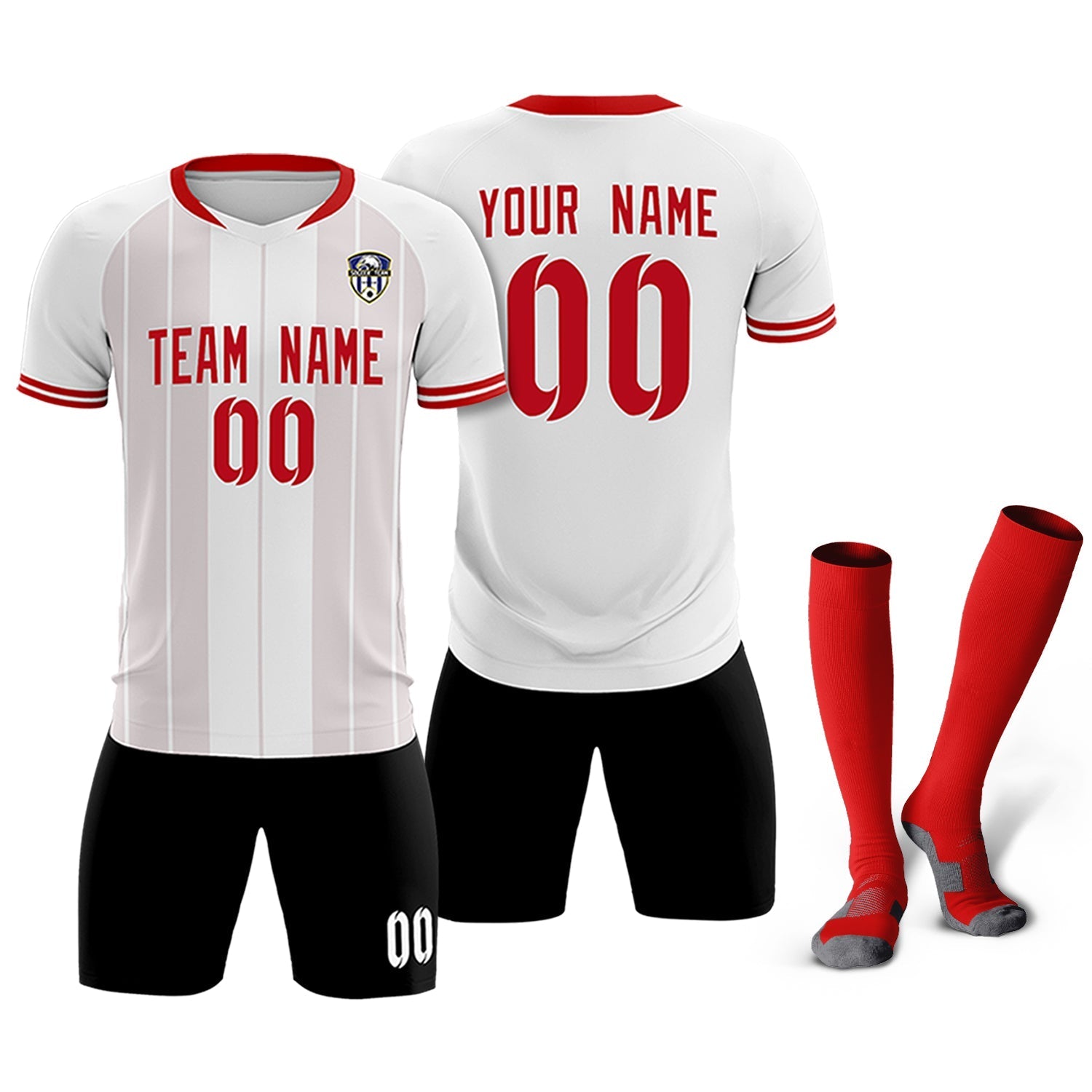 Custom White Classic Striped Personalized Soccer Tops/Sets Jersey