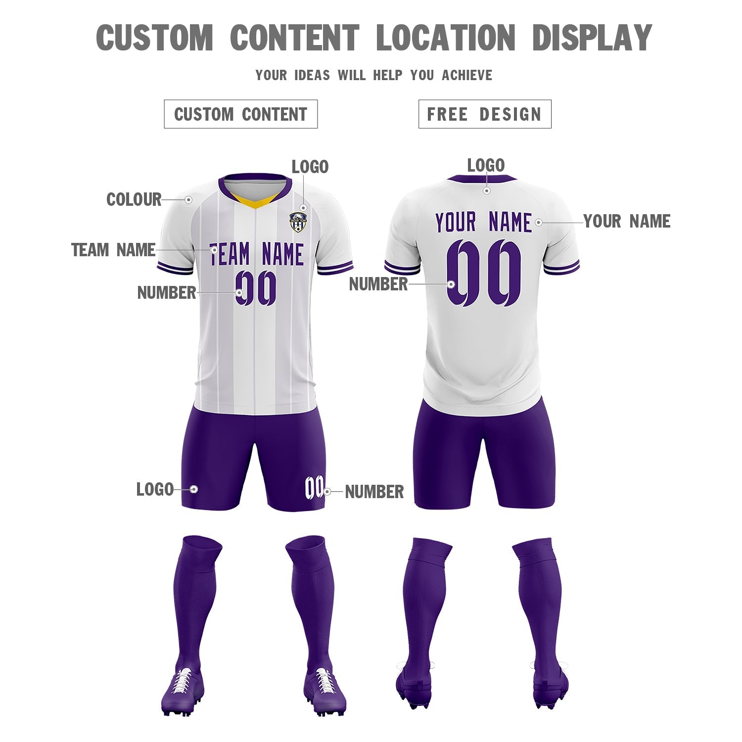 Custom White Classic Striped Personalized Soccer Tops/Sets Jersey