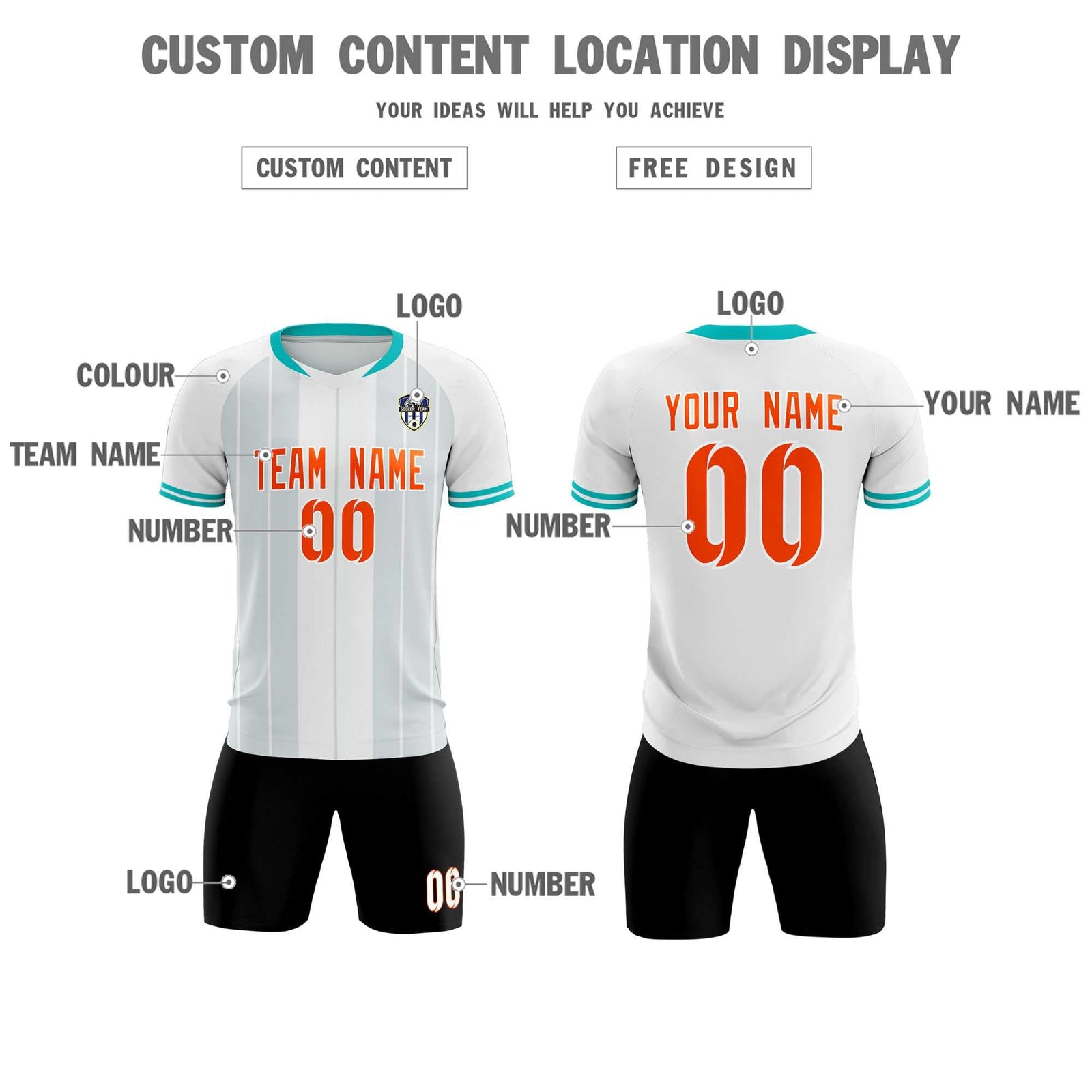 Custom White Classic Striped Personalized Soccer Tops/Sets Jersey