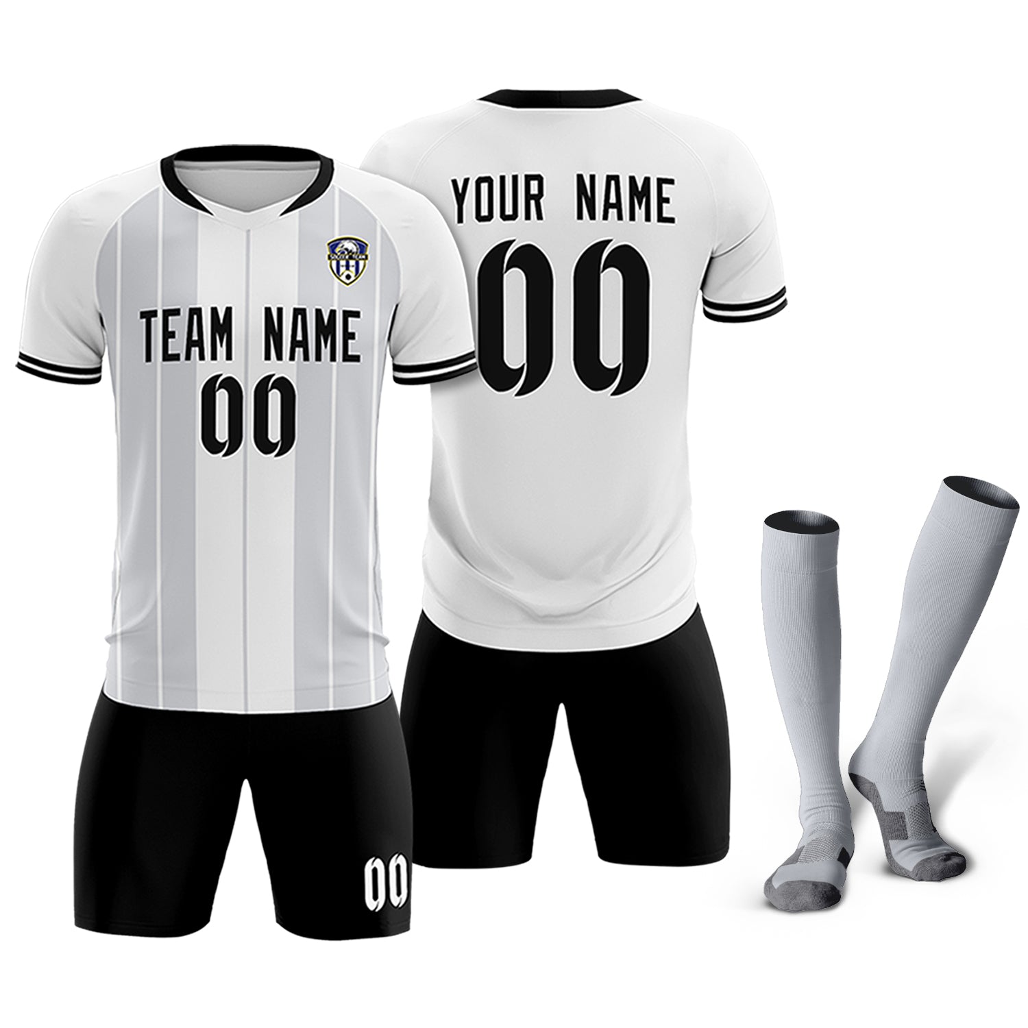 Custom White Classic Striped Personalized Soccer Tops/Sets Jersey
