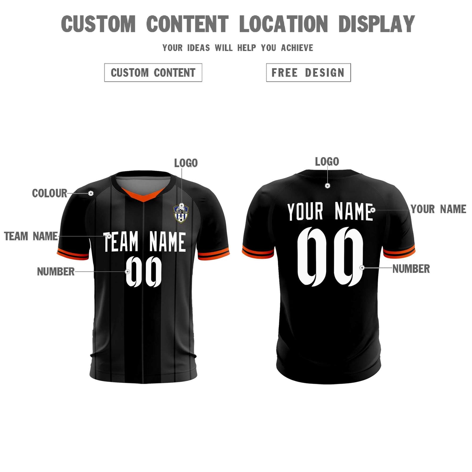 Custom Black Classic Striped Personalized Soccer Tops/Sets Jersey