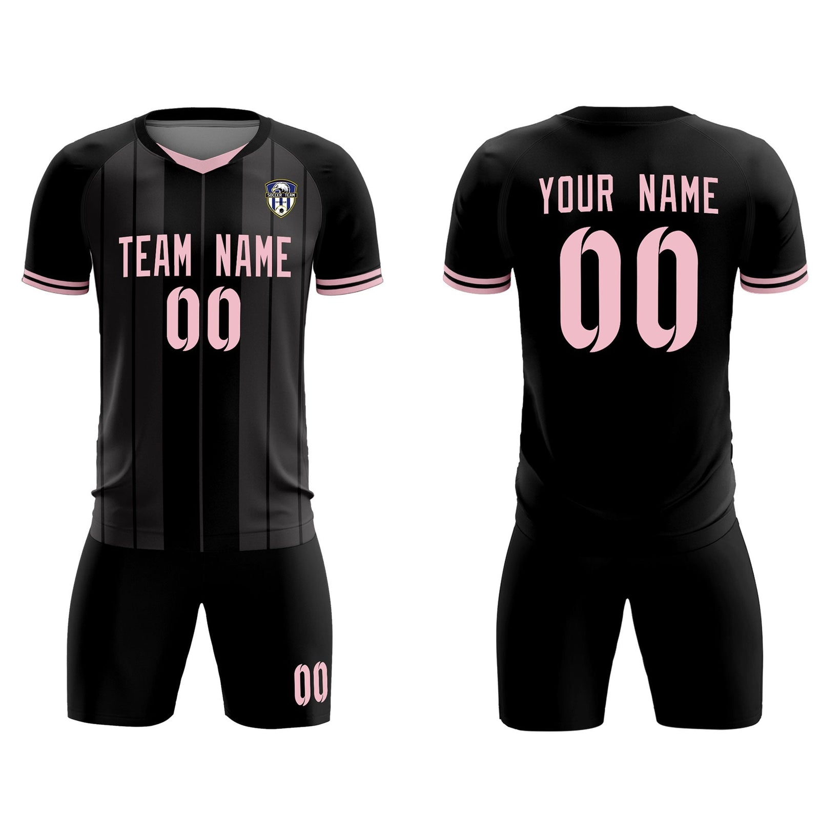 Custom Black Classic Striped Personalized Soccer Tops/Sets Jersey