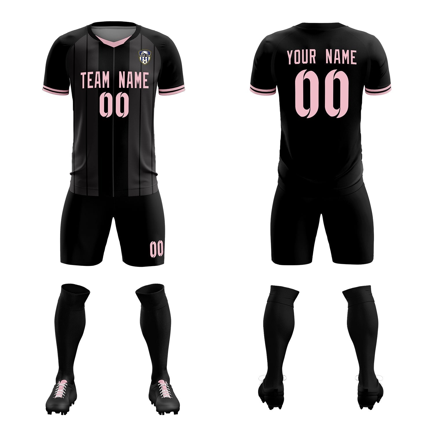 Custom Black Classic Striped Personalized Soccer Tops/Sets Jersey