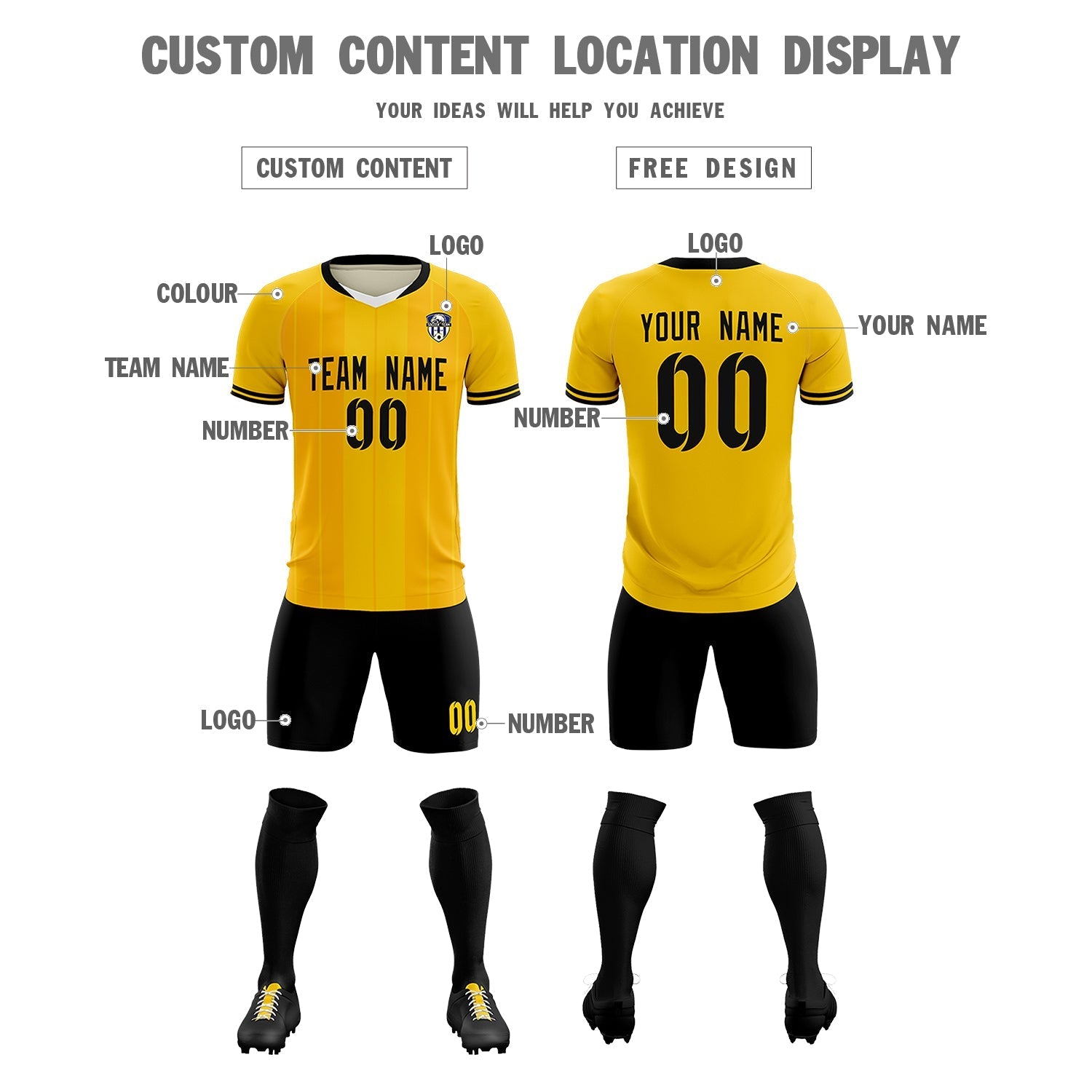 Custom Gold Classic Striped Personalized Soccer Tops/Sets Jersey