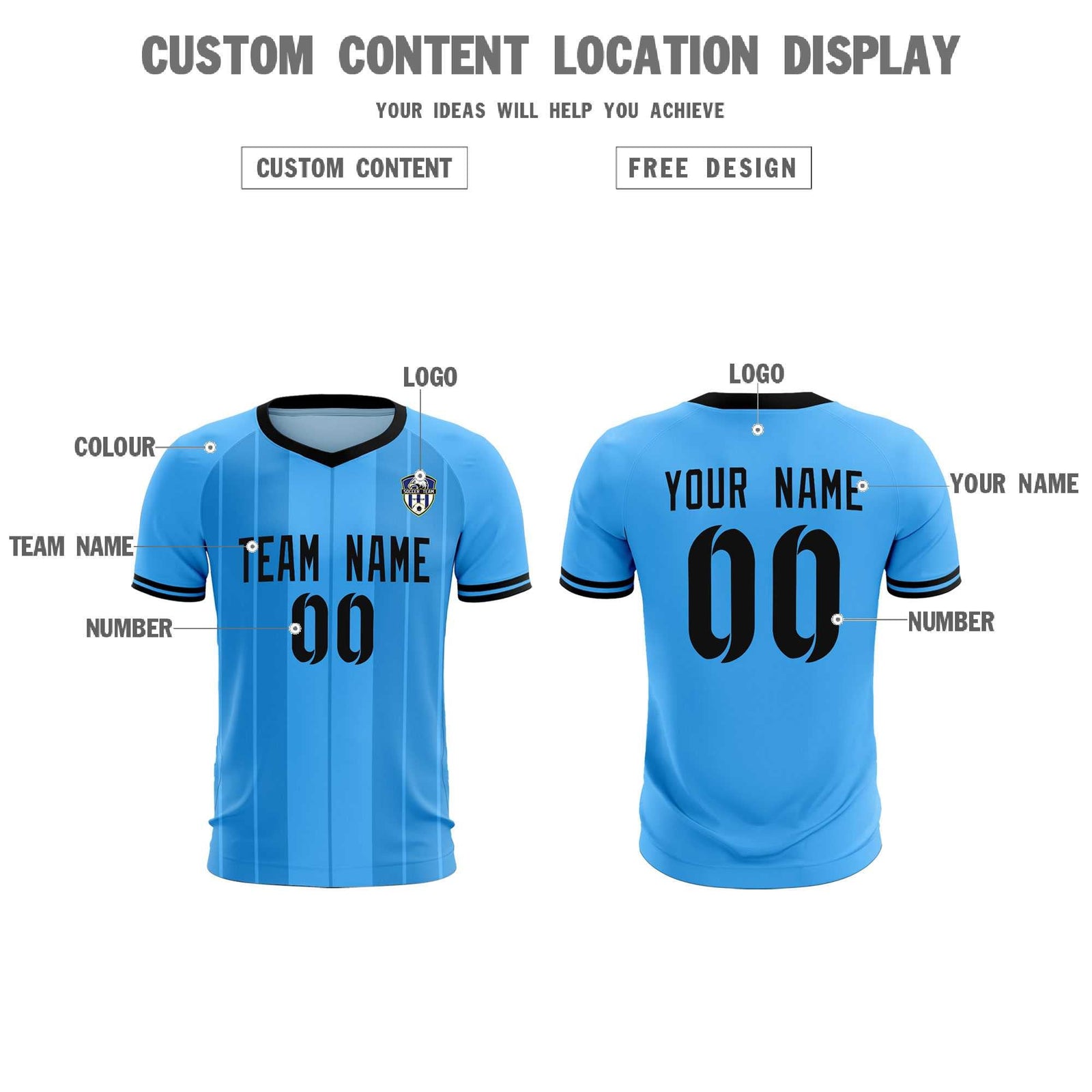 Custom Powder Blue Classic Striped Personalized Soccer Tops/Sets Jersey