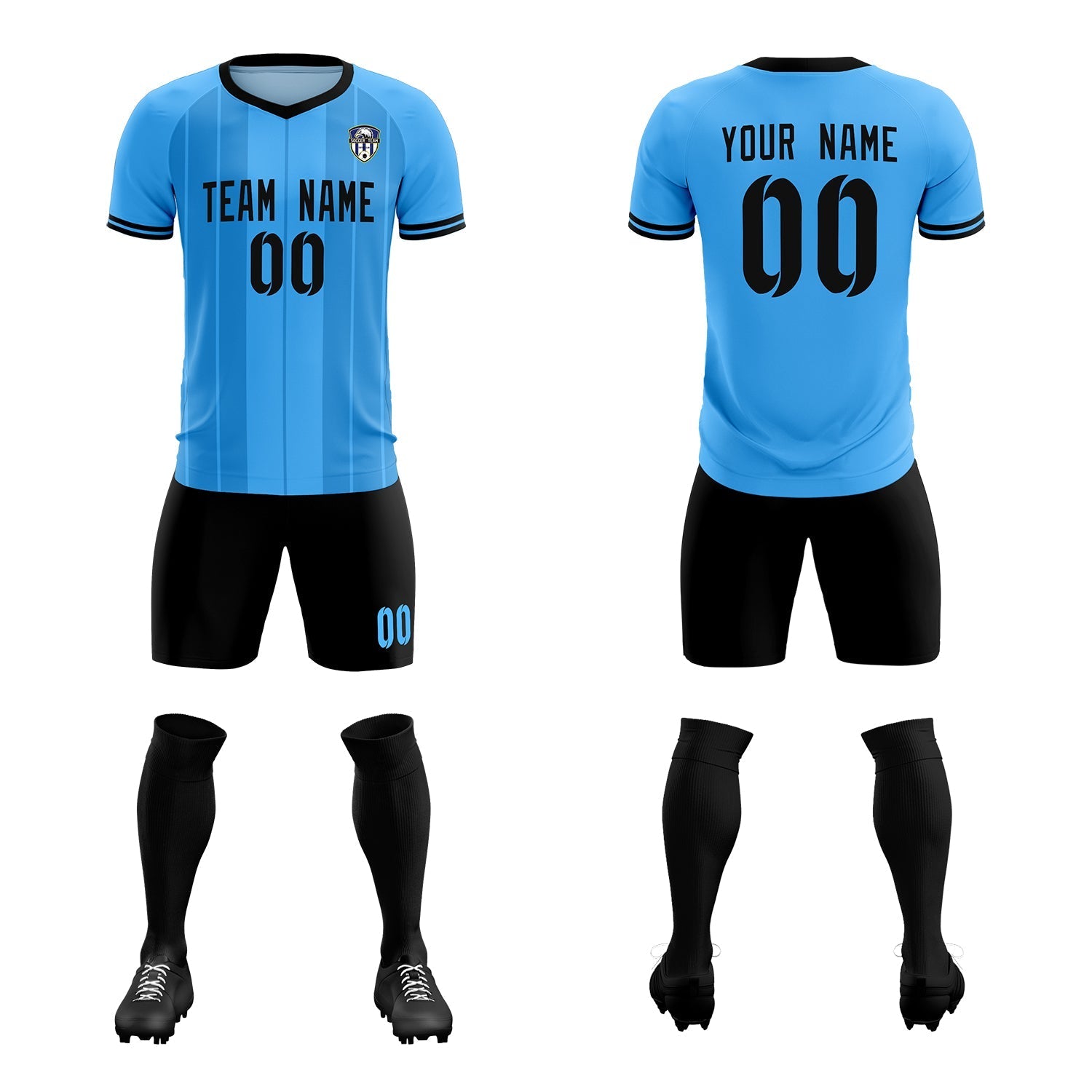 Custom Powder Blue Classic Striped Personalized Soccer Tops/Sets Jersey
