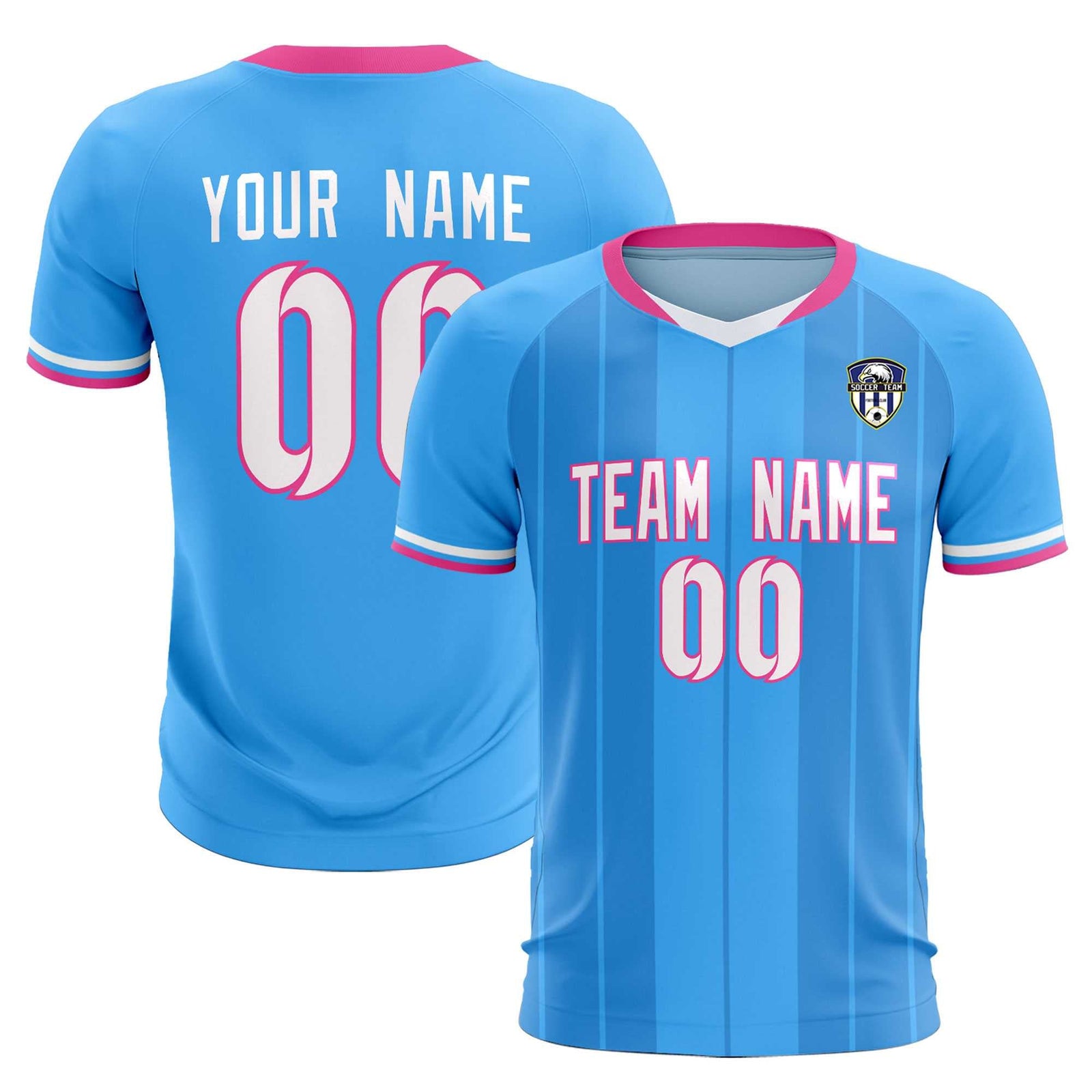 Custom Powder Blue Classic Striped Personalized Soccer Tops/Sets Jersey