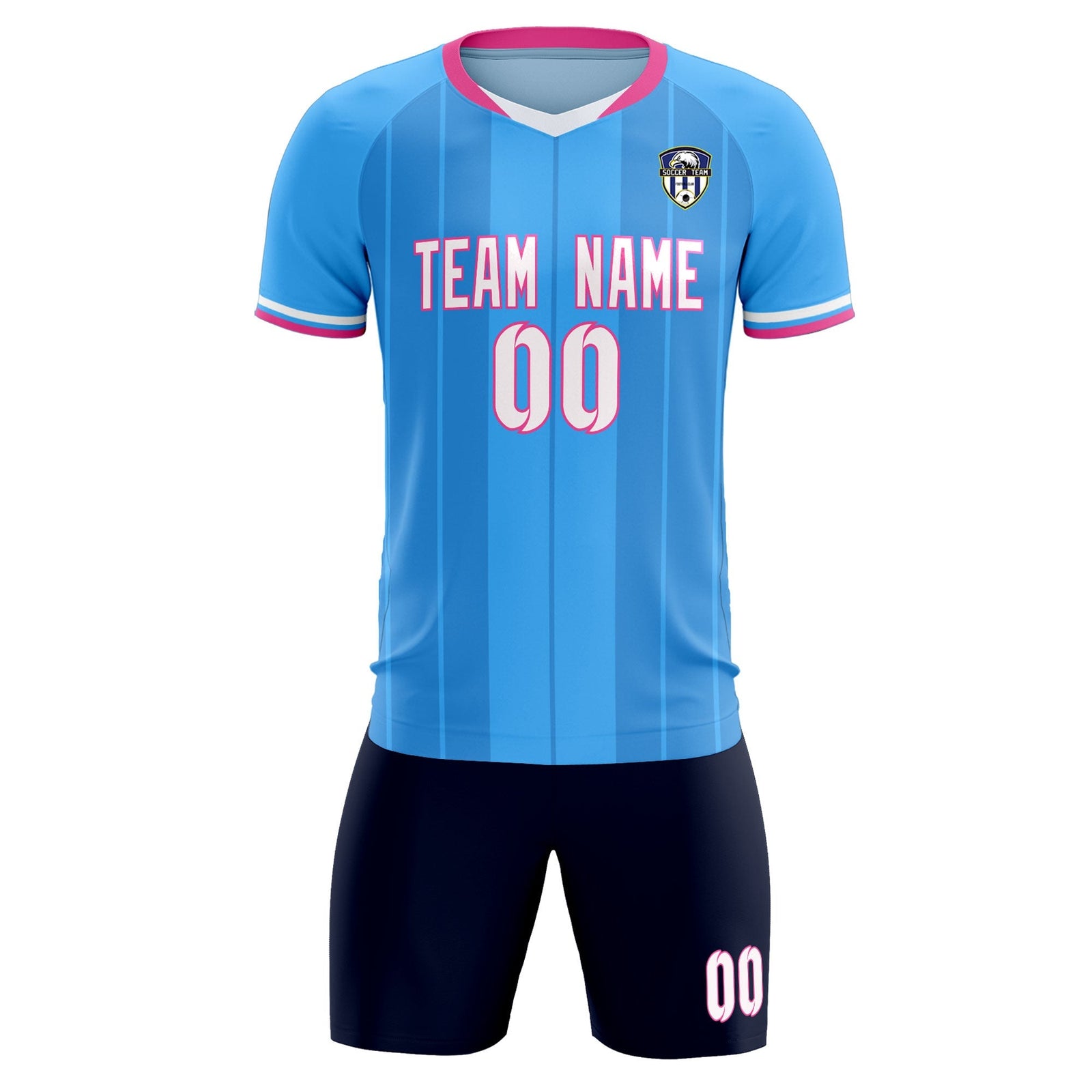 Custom Powder Blue Classic Striped Personalized Soccer Tops/Sets Jersey