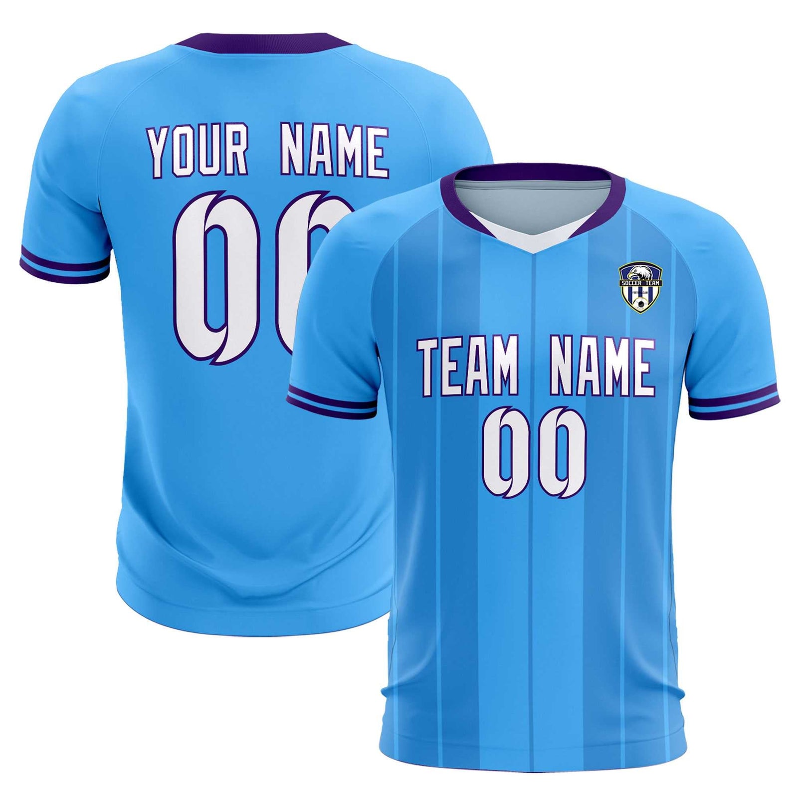Custom Powder Blue Classic Striped Personalized Soccer Tops/Sets Jersey