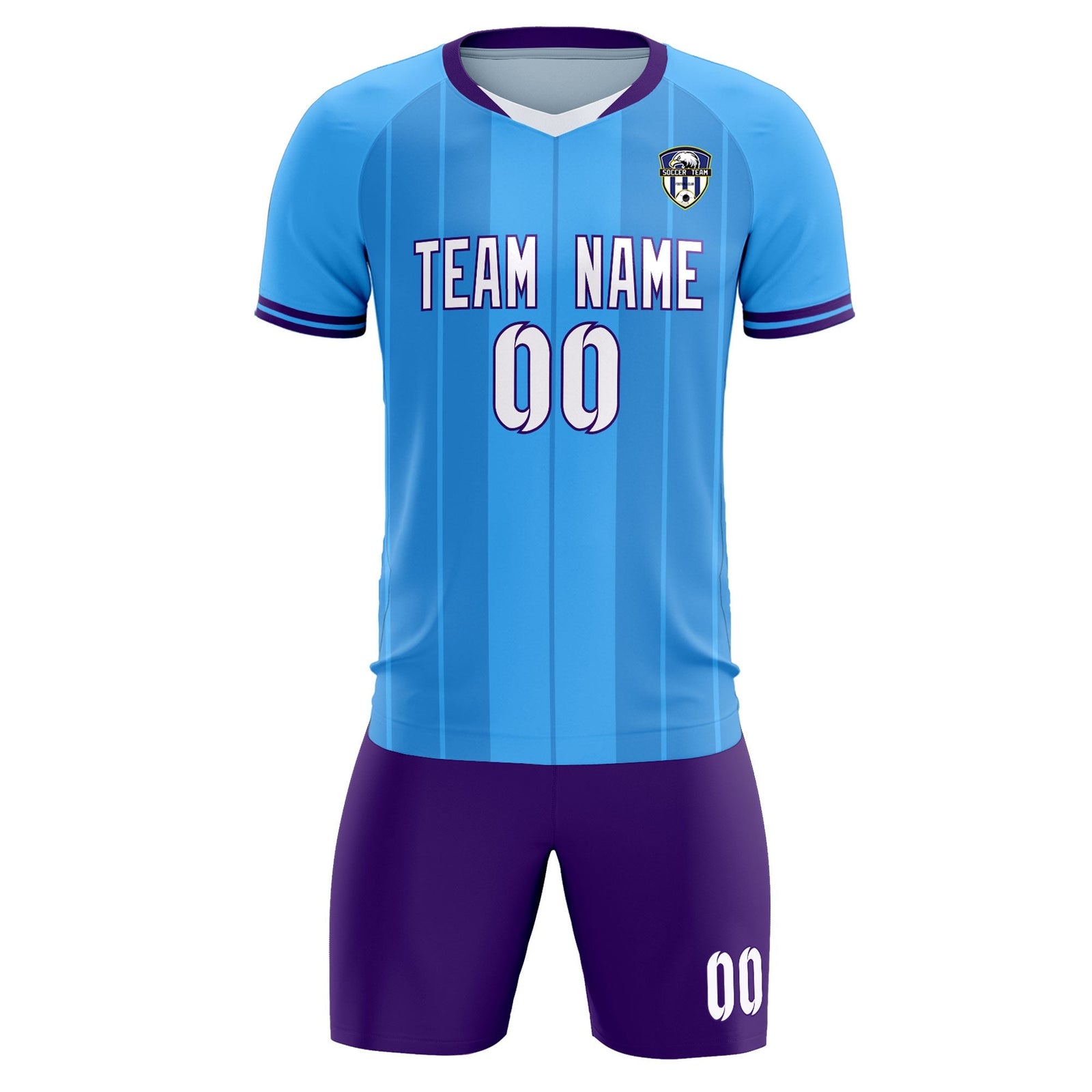 Custom Powder Blue Classic Striped Personalized Soccer Tops/Sets Jersey