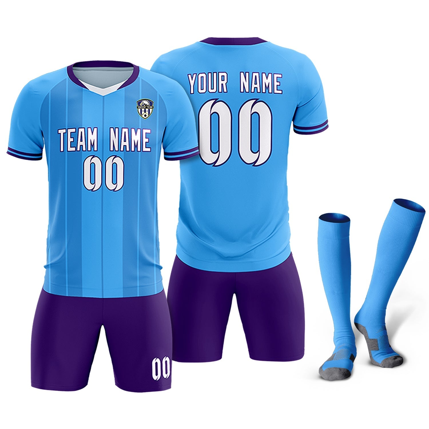 Custom Powder Blue Classic Striped Personalized Soccer Tops/Sets Jersey