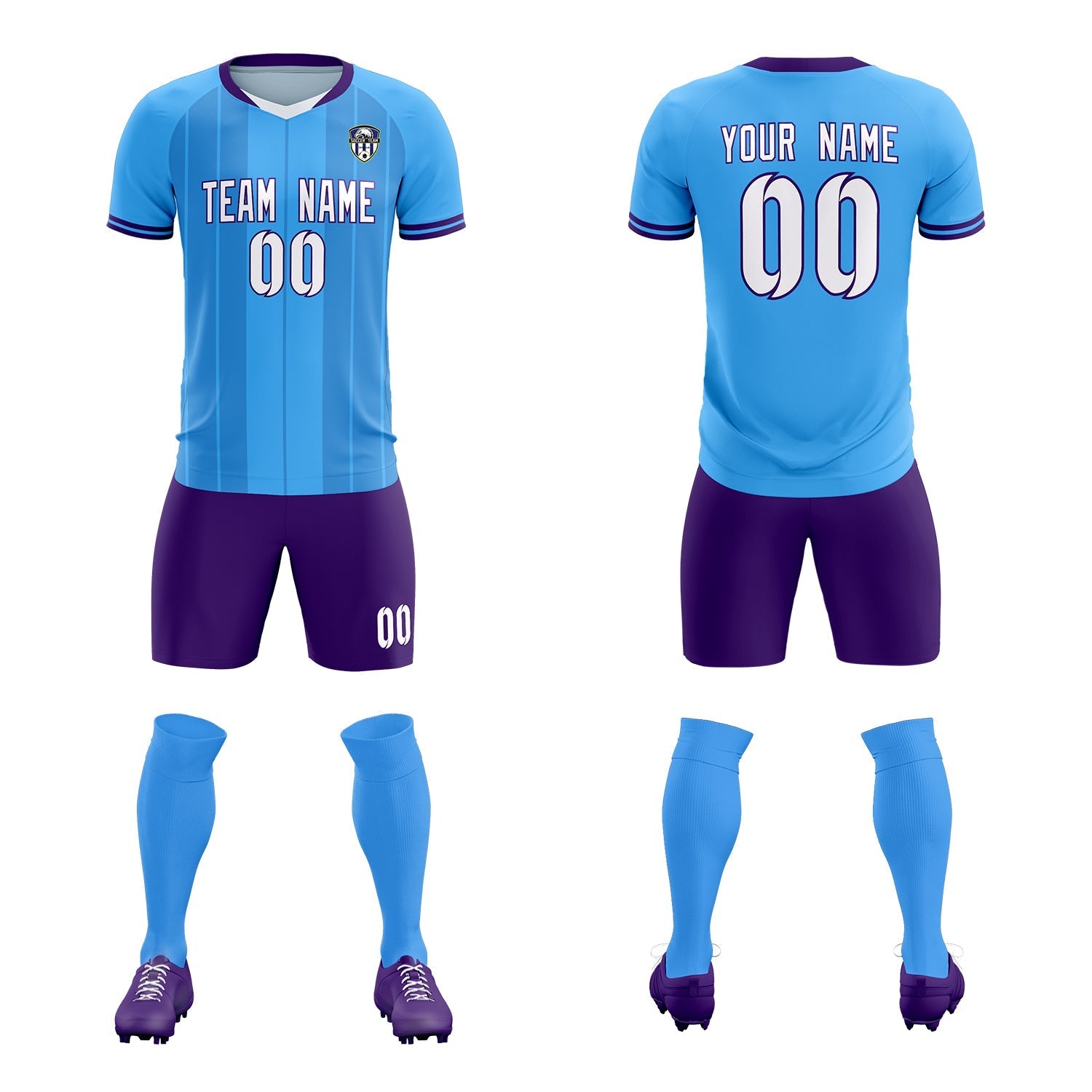 Custom Powder Blue Classic Striped Personalized Soccer Tops/Sets Jersey