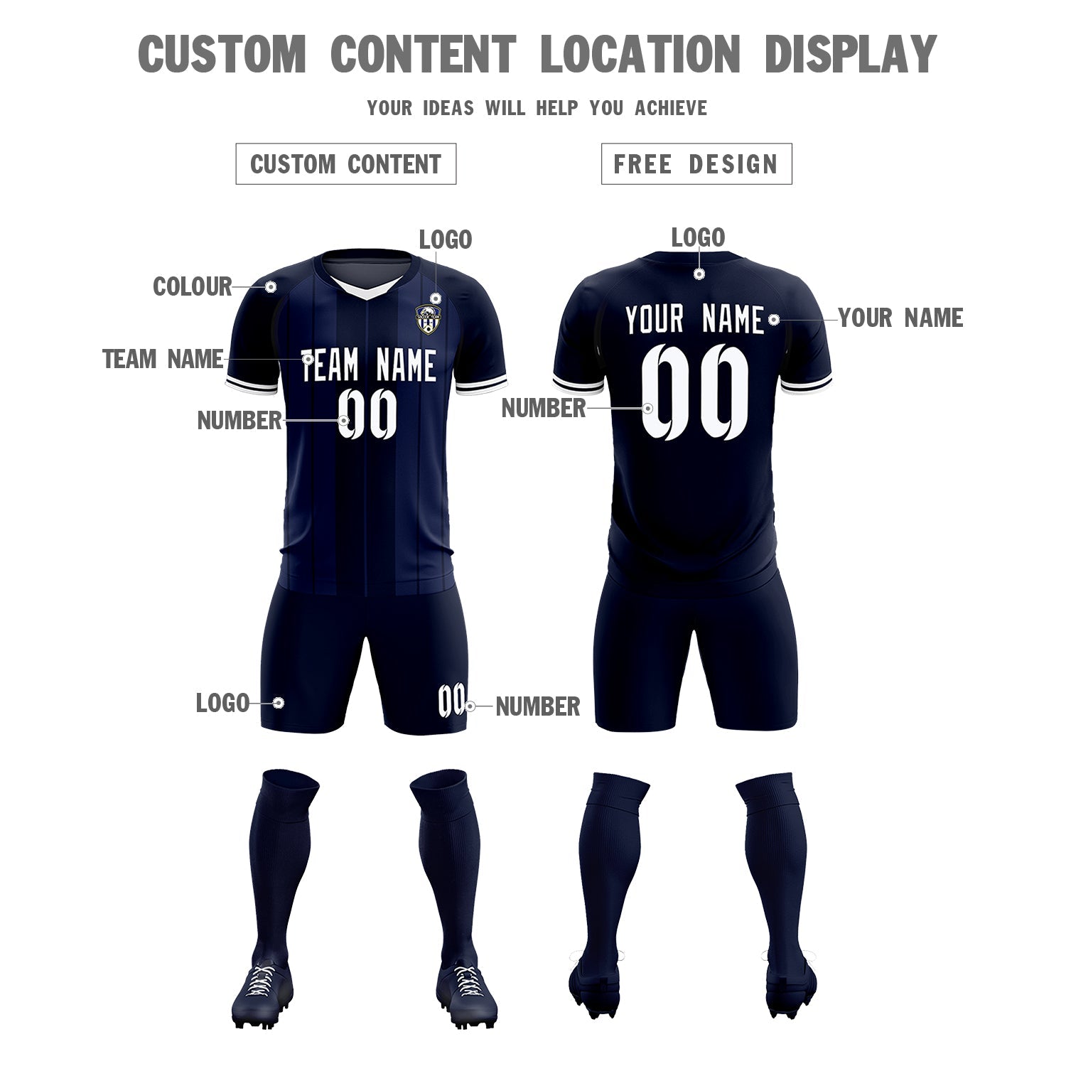 Custom Navy Classic Striped Personalized Soccer Tops/Sets Jersey