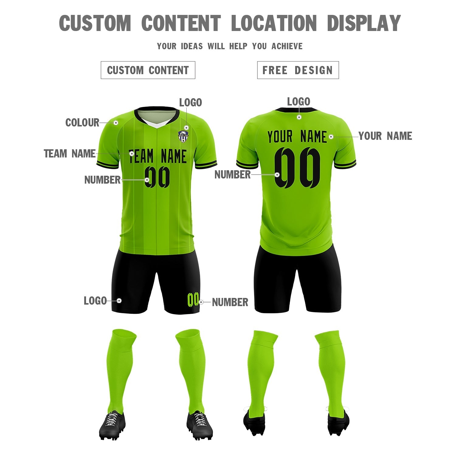 Custom Neon Green Classic Striped Personalized Soccer Tops/Sets Jersey