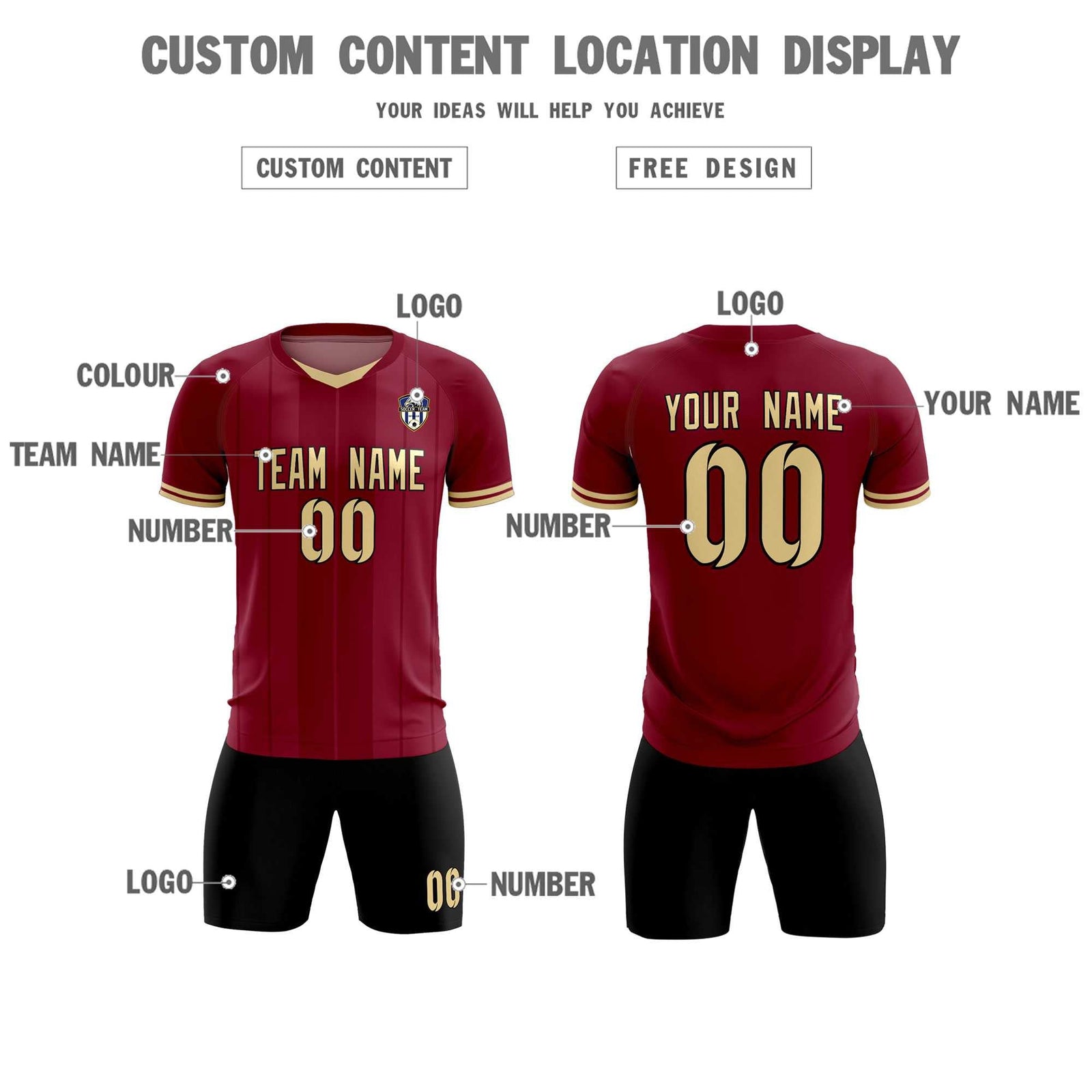 Custom Crimson Classic Striped Personalized Soccer Tops/Sets Jersey