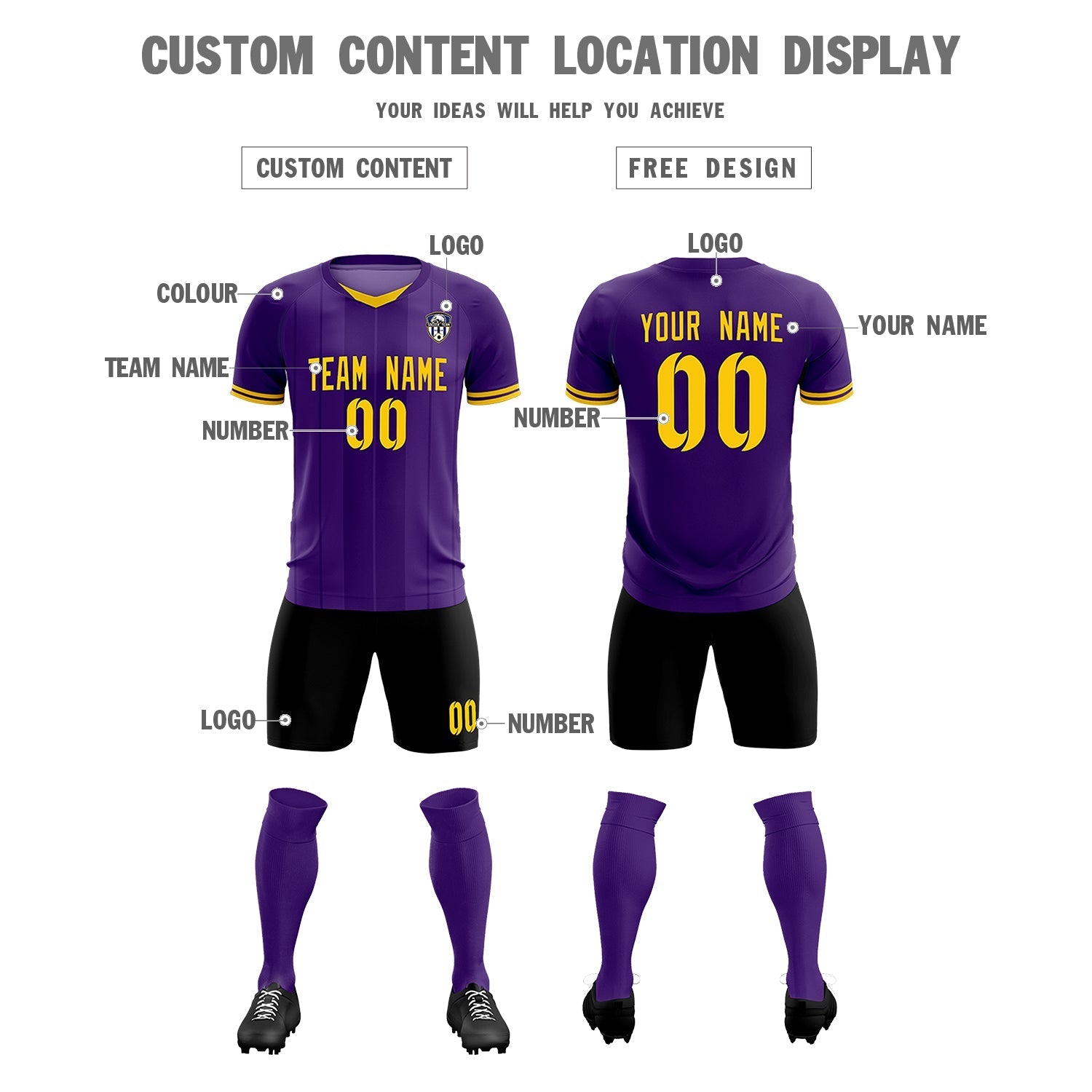 Custom Purple Classic Striped Personalized Soccer Tops/Sets Jersey